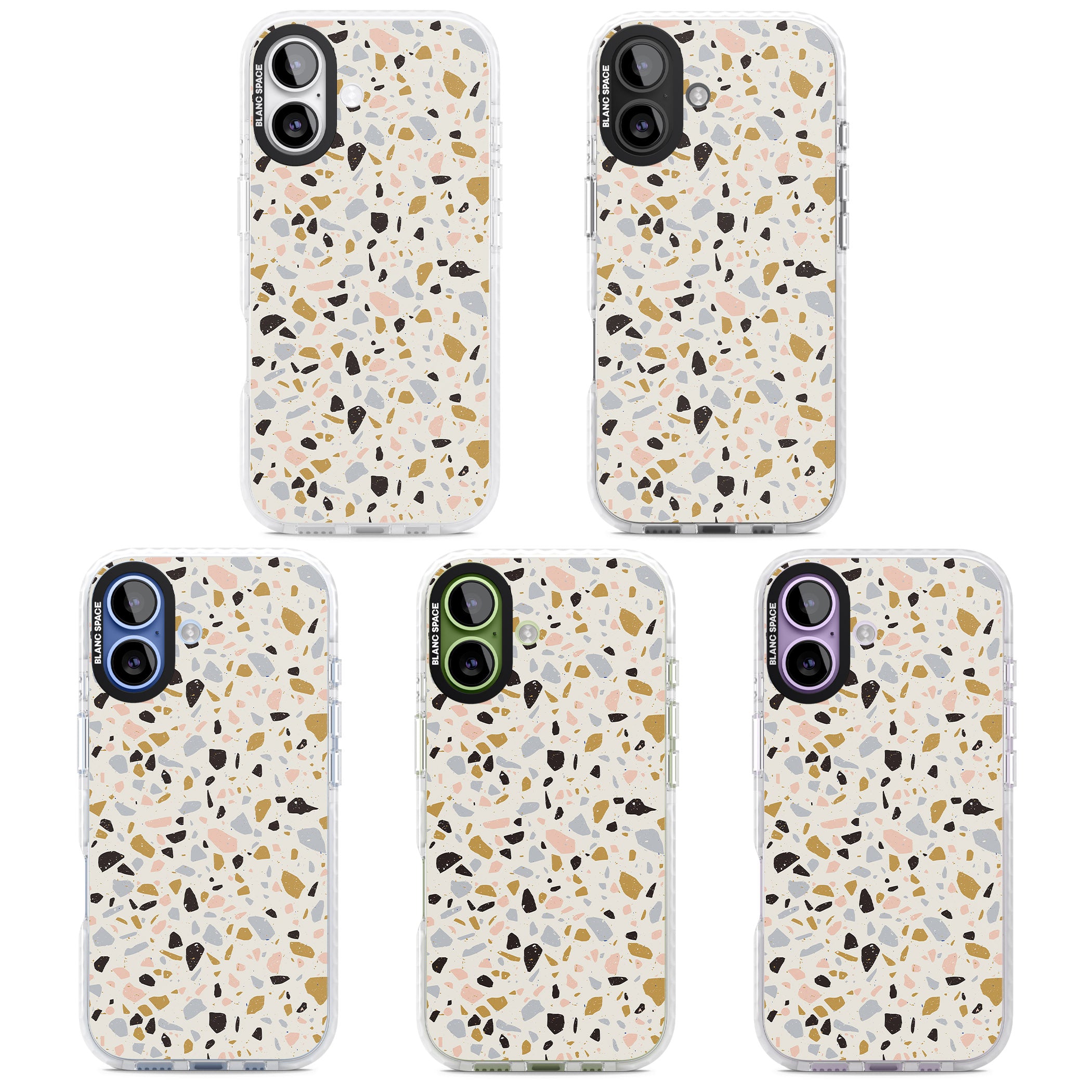 Pale Pink, Blue, & Mocha Terrazzo Pattern iPhone 17 Impact Clear Phone Case APT Impact Protection