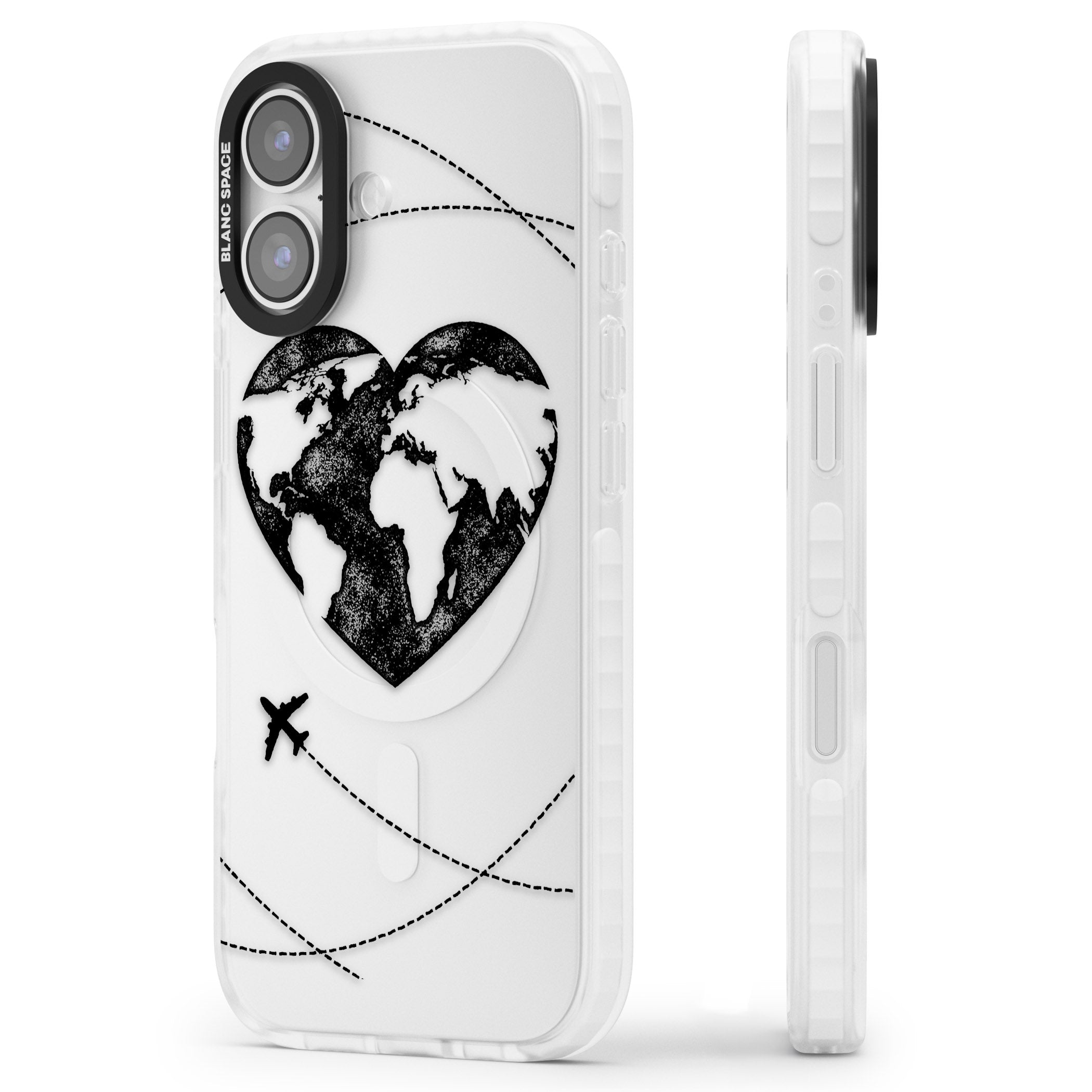 Globe Heart iPhone 17 Impact Clear Phone Case Side Profile