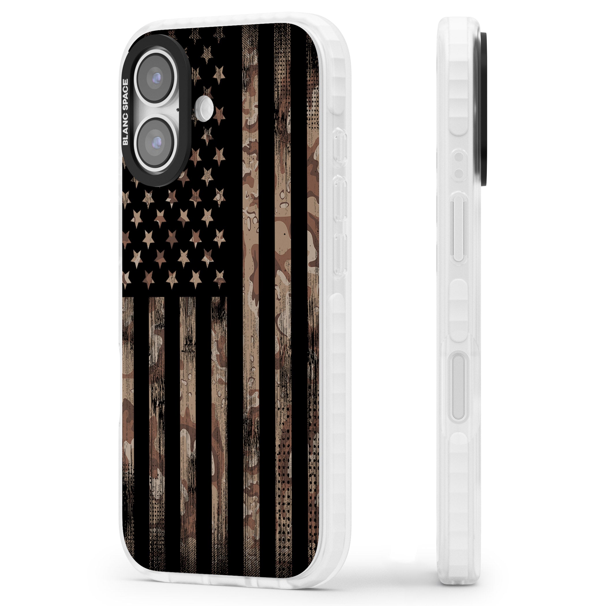 American Flag Camo iPhone 17 Impact Clear Phone Case Side Profile