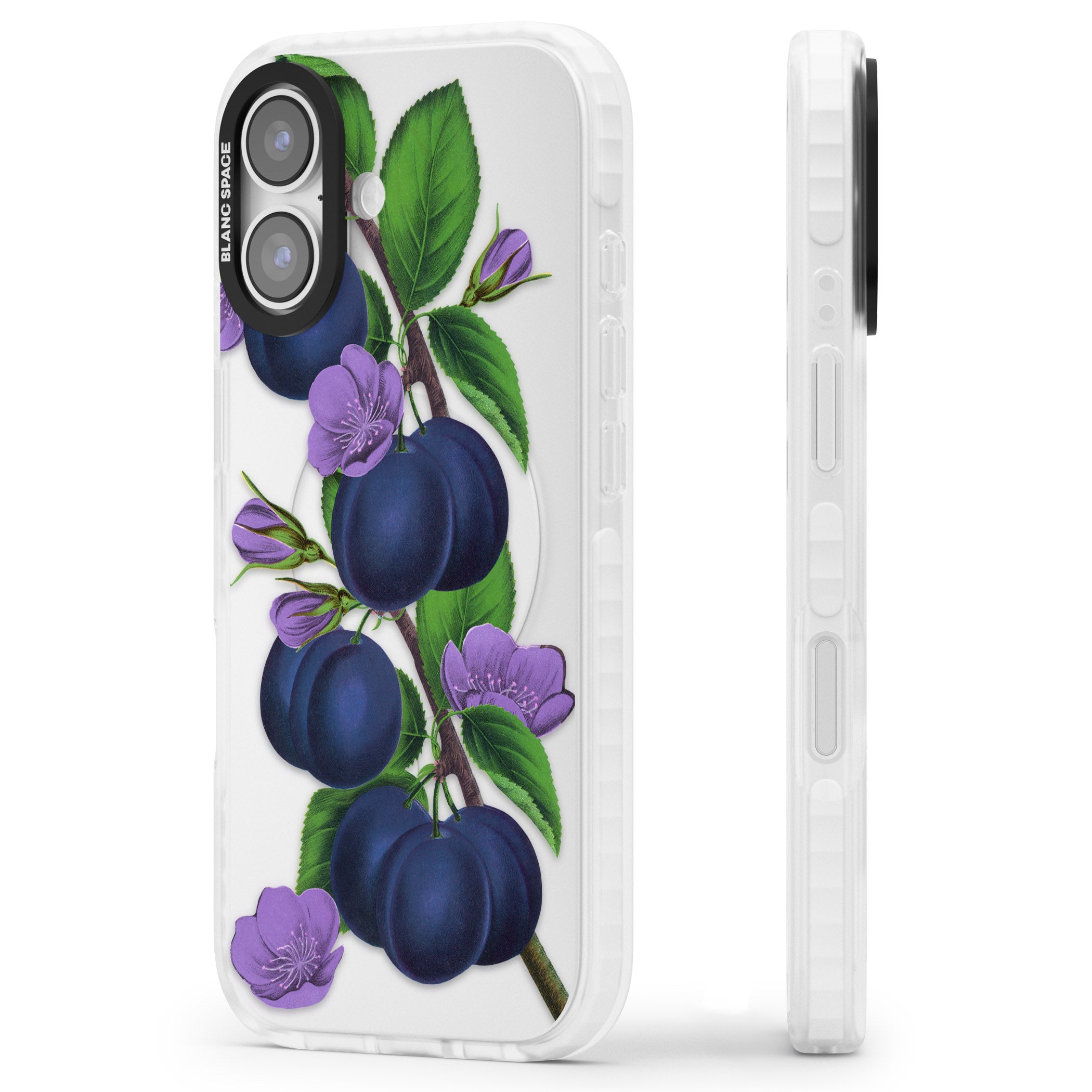 Vintage Painted Plums iPhone 17 Impact Clear Phone Case Side Profile