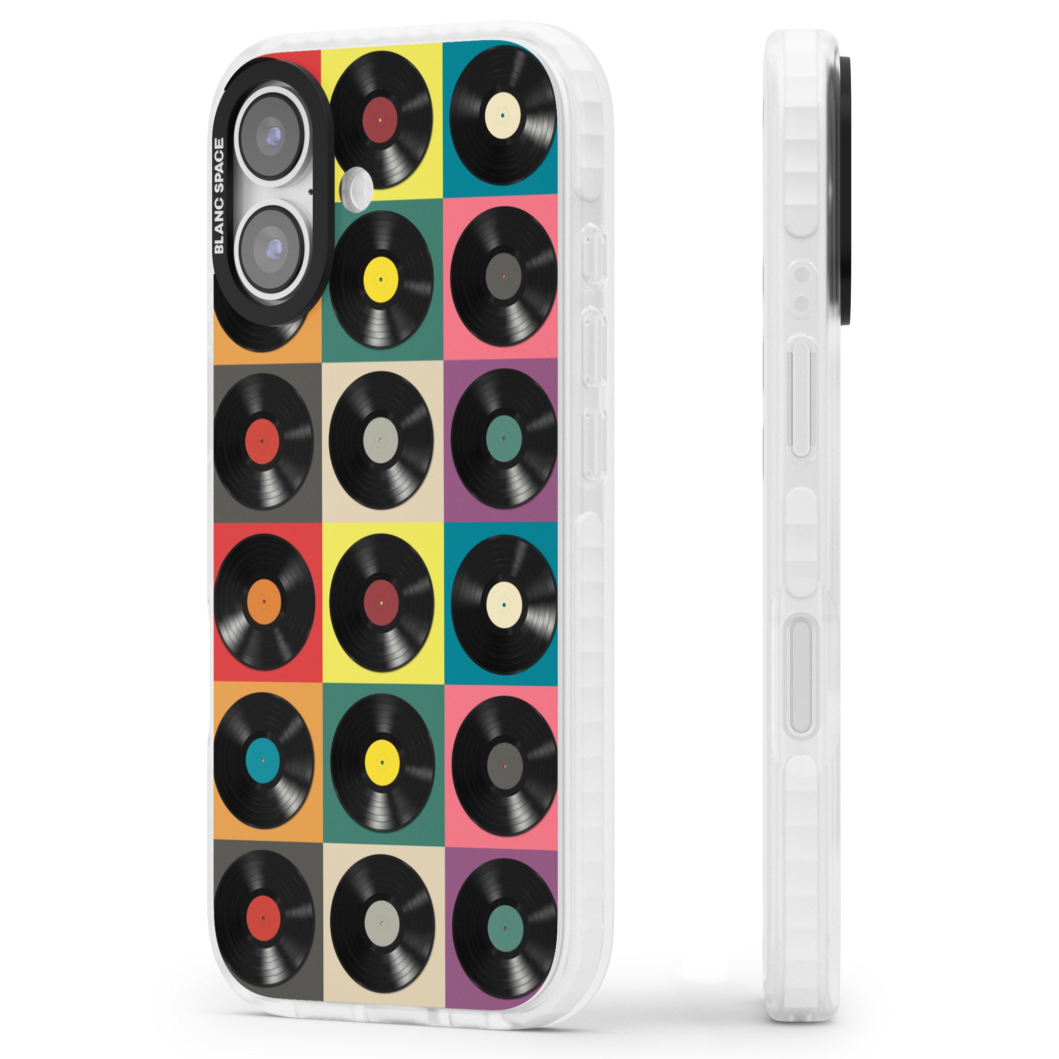 Vinyl Record Pattern iPhone 17 Impact Clear Phone Case Side Profile