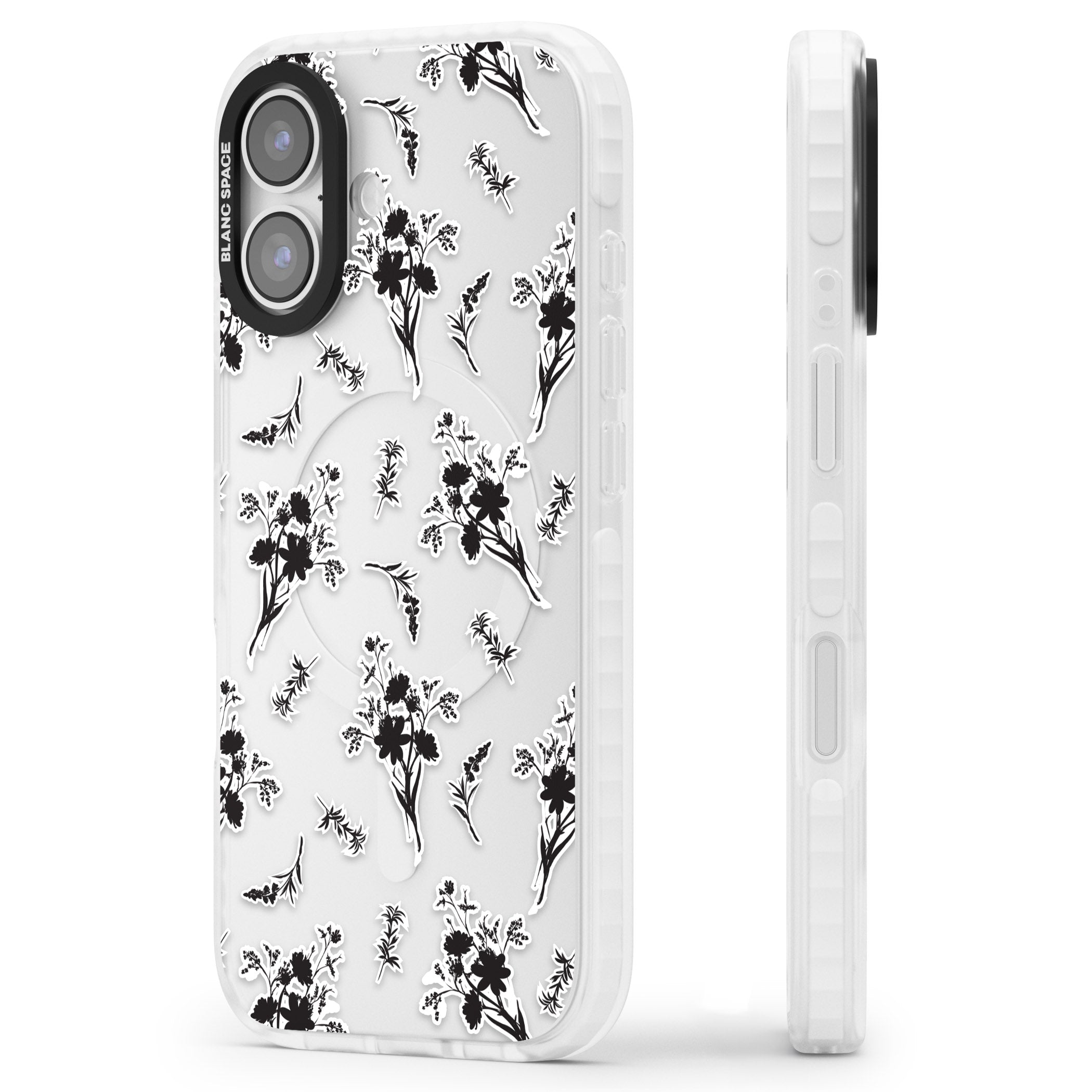 Black Sticker Wildflowers iPhone 17 Impact Clear Phone Case Side Profile