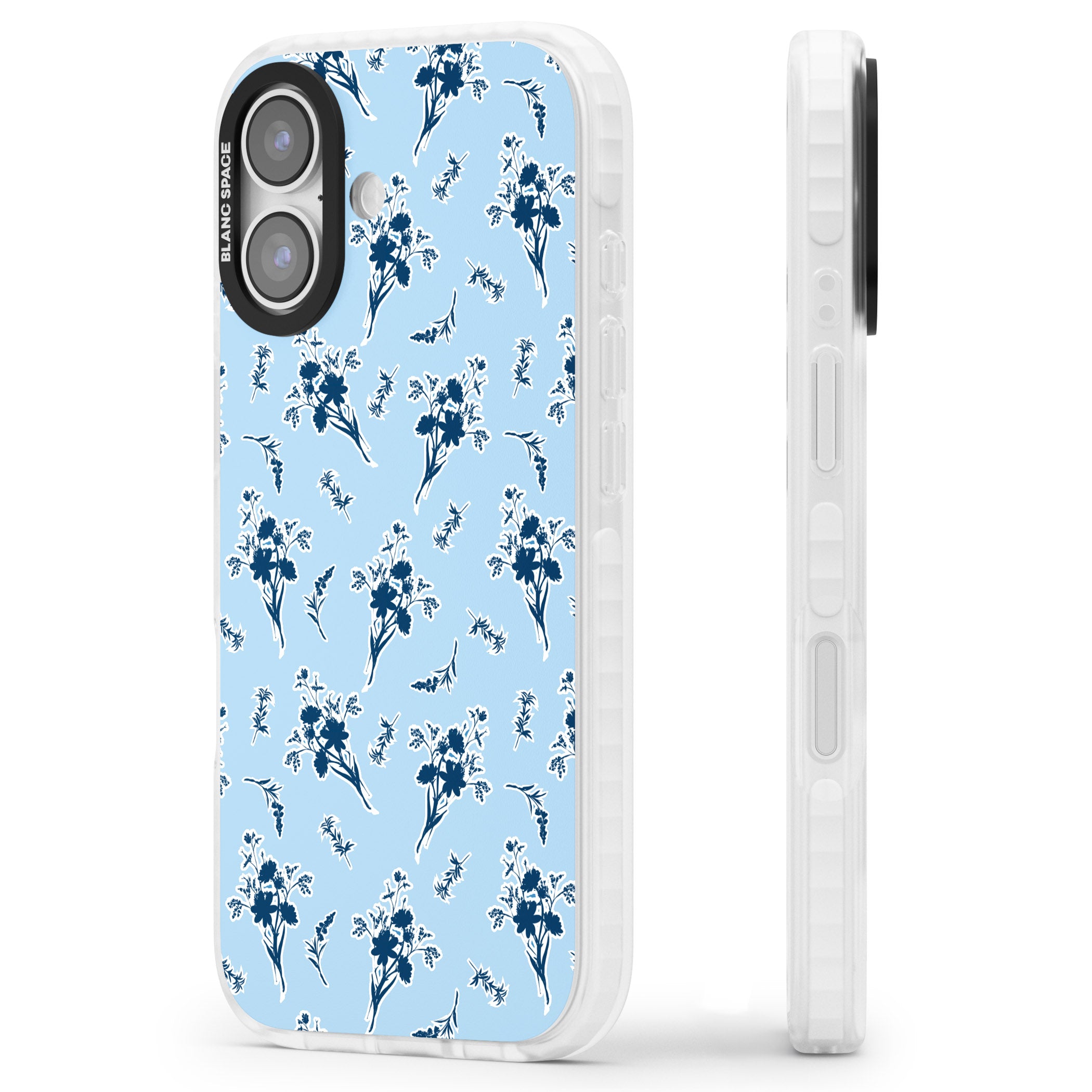 Blue Sticker Wildflowers iPhone 17 Impact Clear Phone Case Side Profile