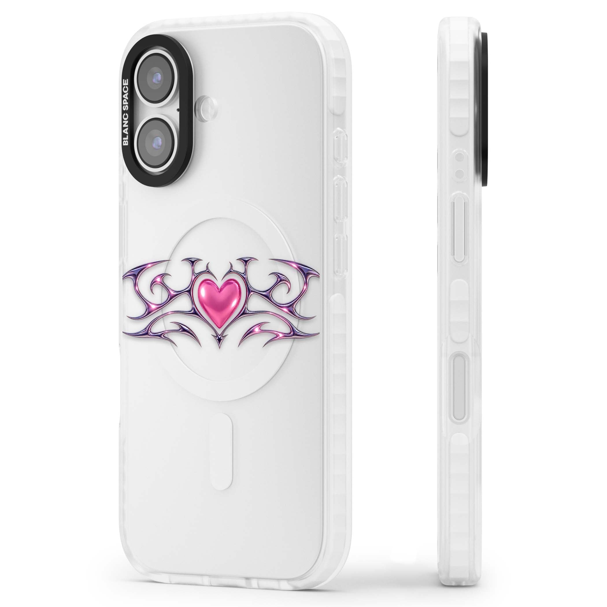 Pink Chrome Heart y2k iPhone case | Black Impact case for iPhone 17