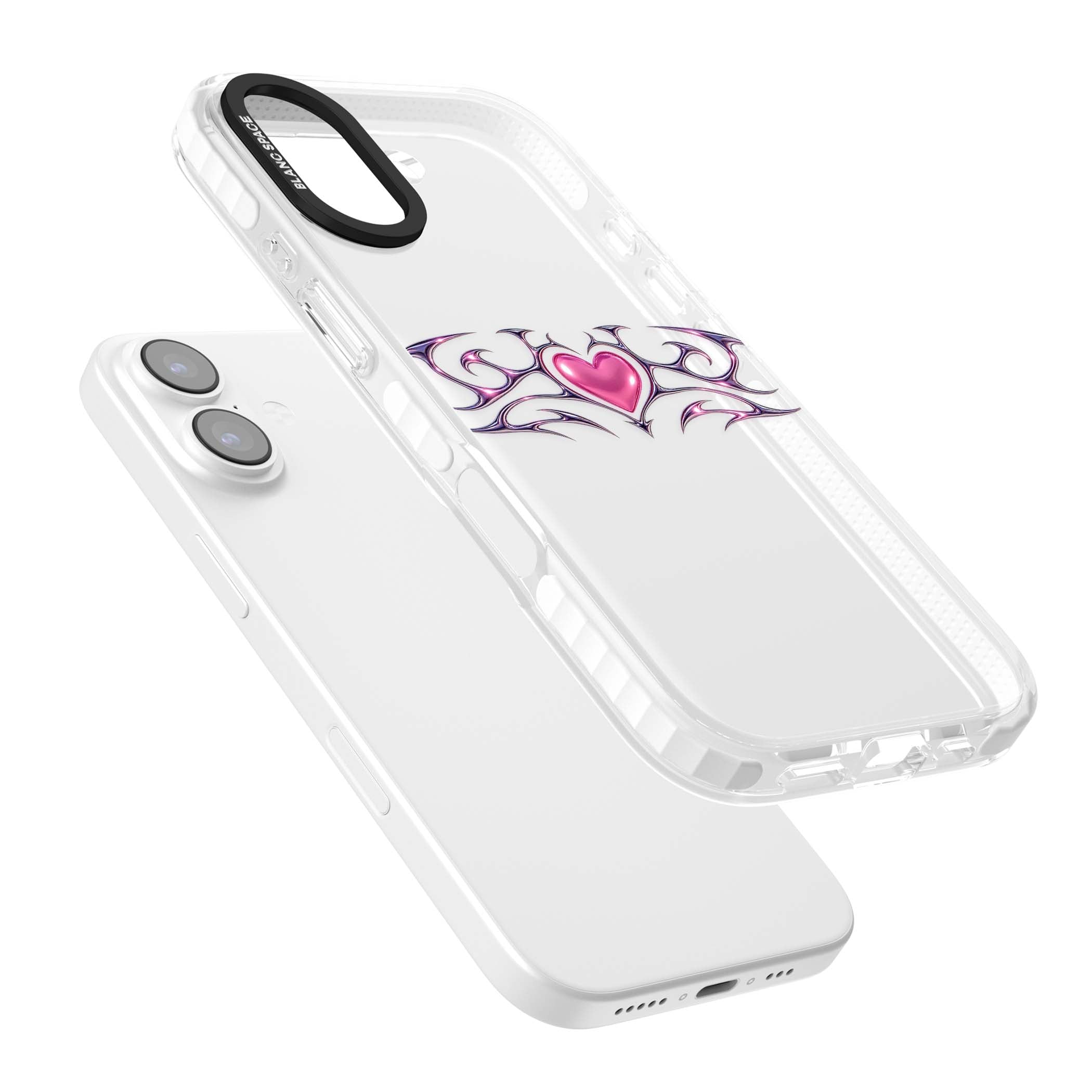 Pink Chrome Heart y2k iPhone case | Black Impact case for iPhone 17