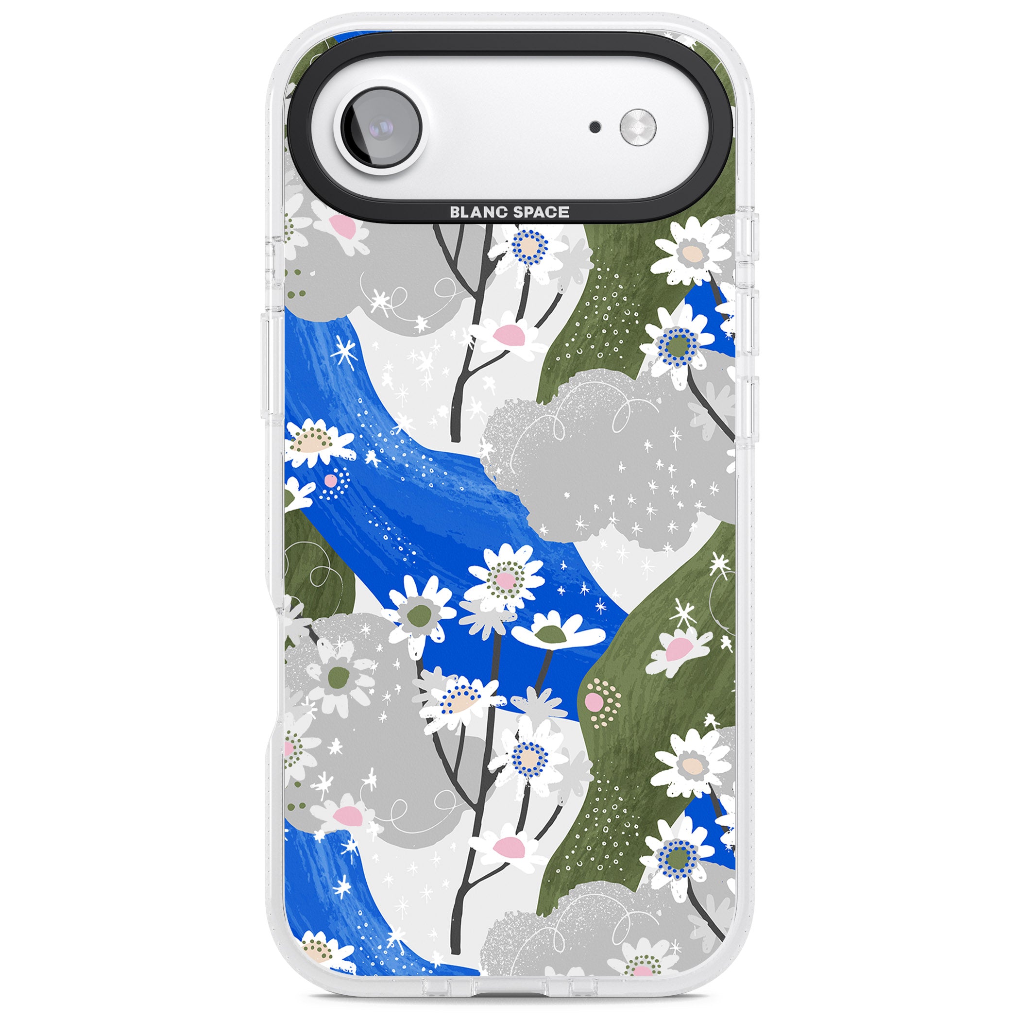 Blue & Grey Daisies Pattern iPhone 17 Air Impact Air Clear Phone Case