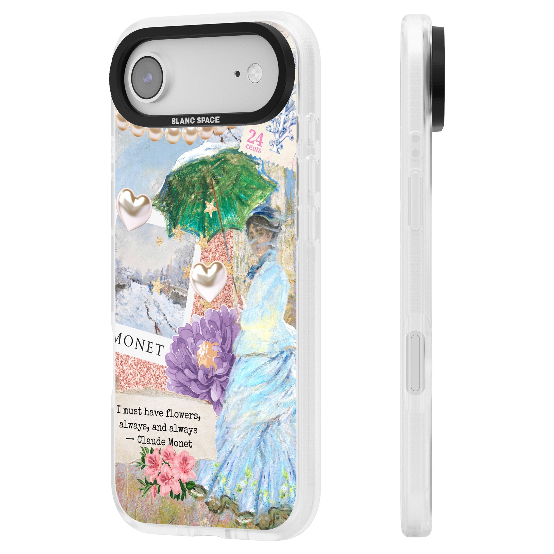 Monet 'Must Have Flowers' Collage iPhone 17 Air Impact Air Clear Phone Case Side Profile