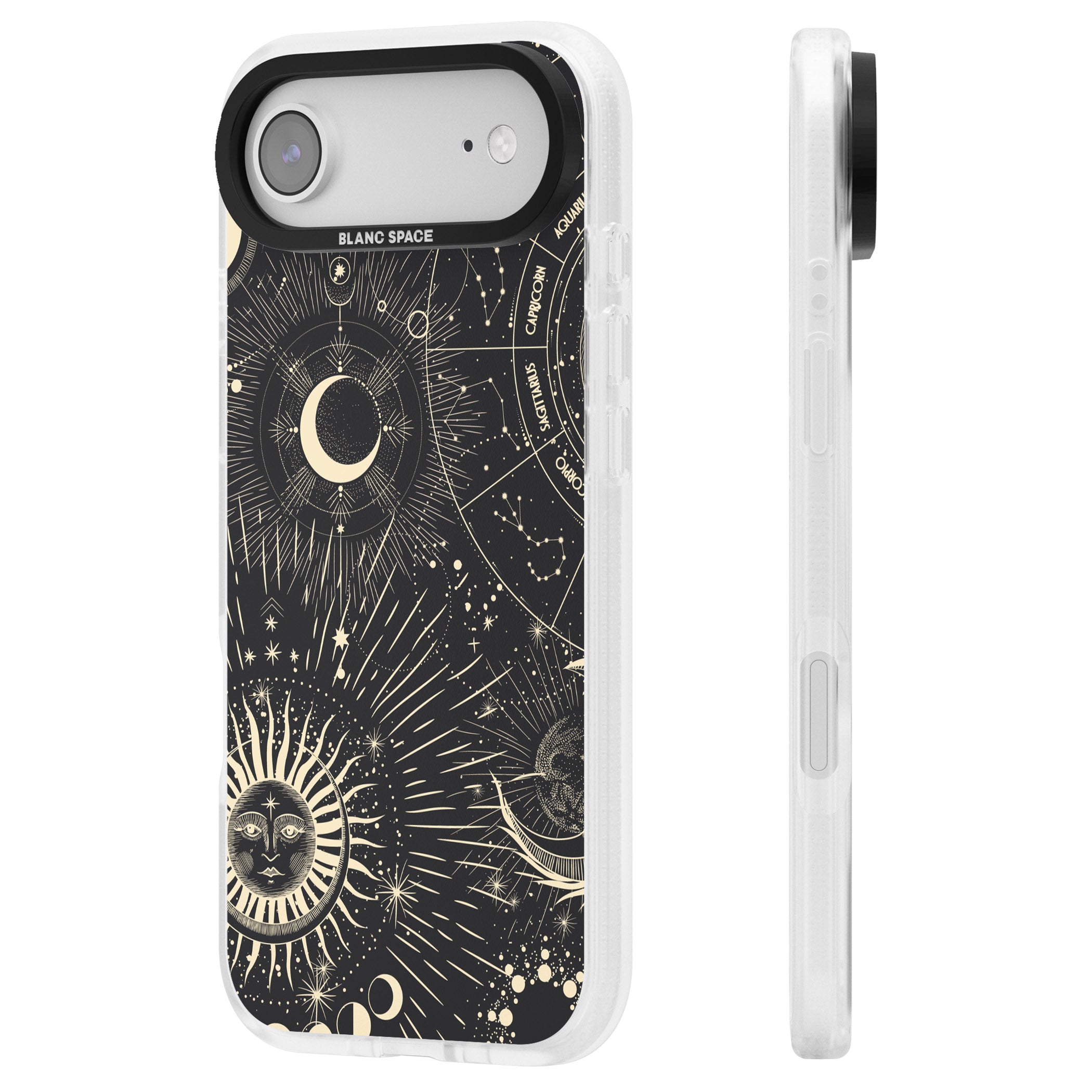 Cosmic Sun & Symbols Zodiac iPhone 17 Air Impact Air Clear Phone Case Side Profile