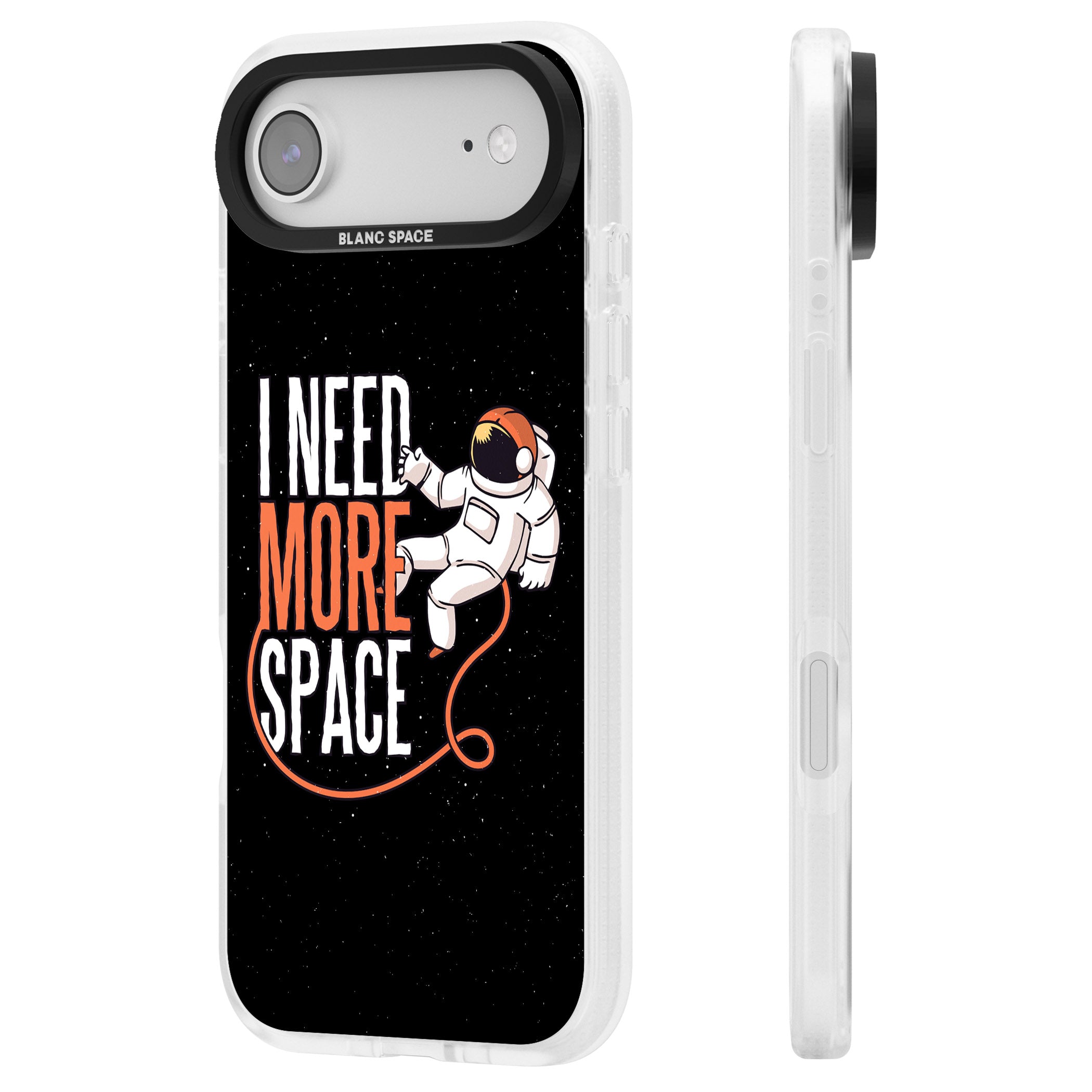 I Need More Space iPhone 17 Air Impact Air Clear Phone Case Side Profile
