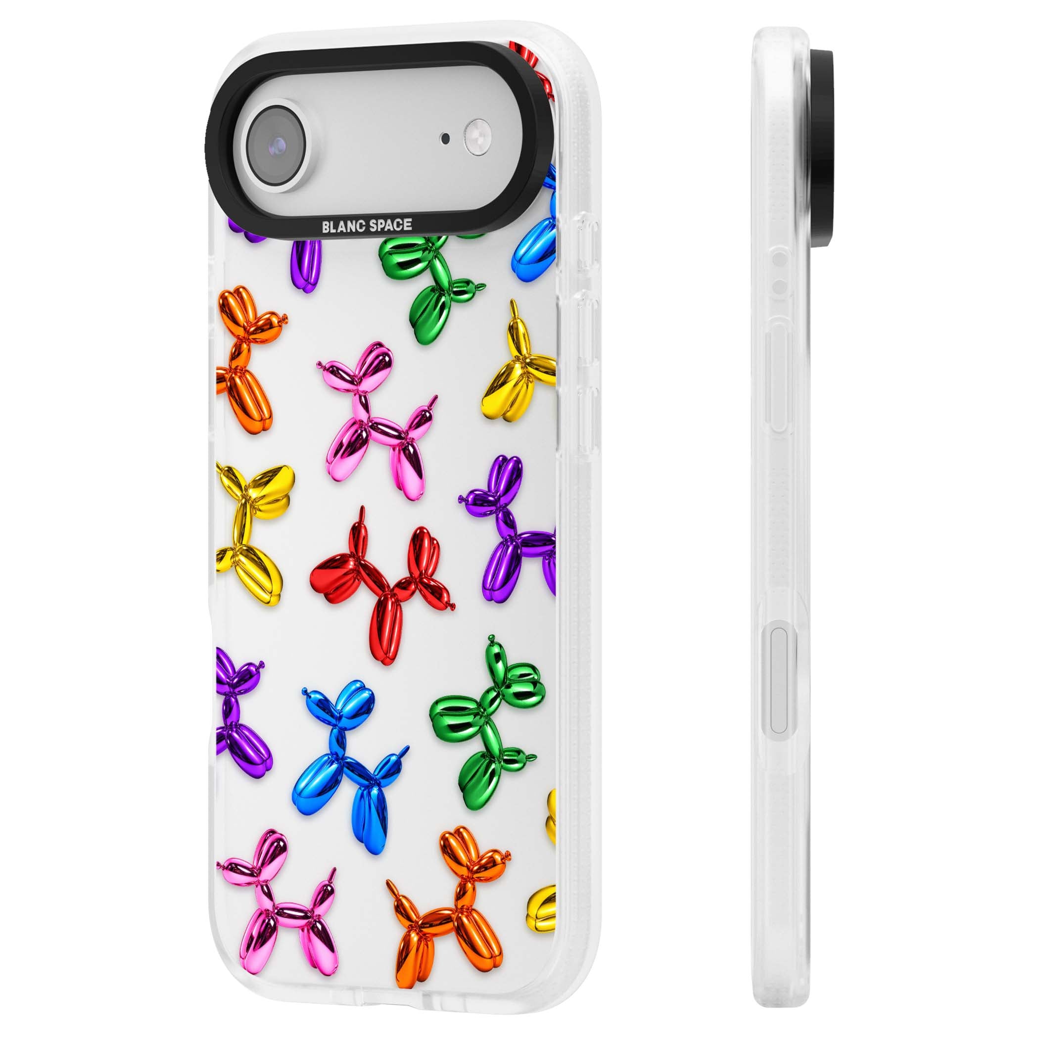 Balloon Dogs pop art iPhone case featuring rainbow chrome balloon dogs in Jeff Koons style | Clear Case Impact Air case for iPhone Air
