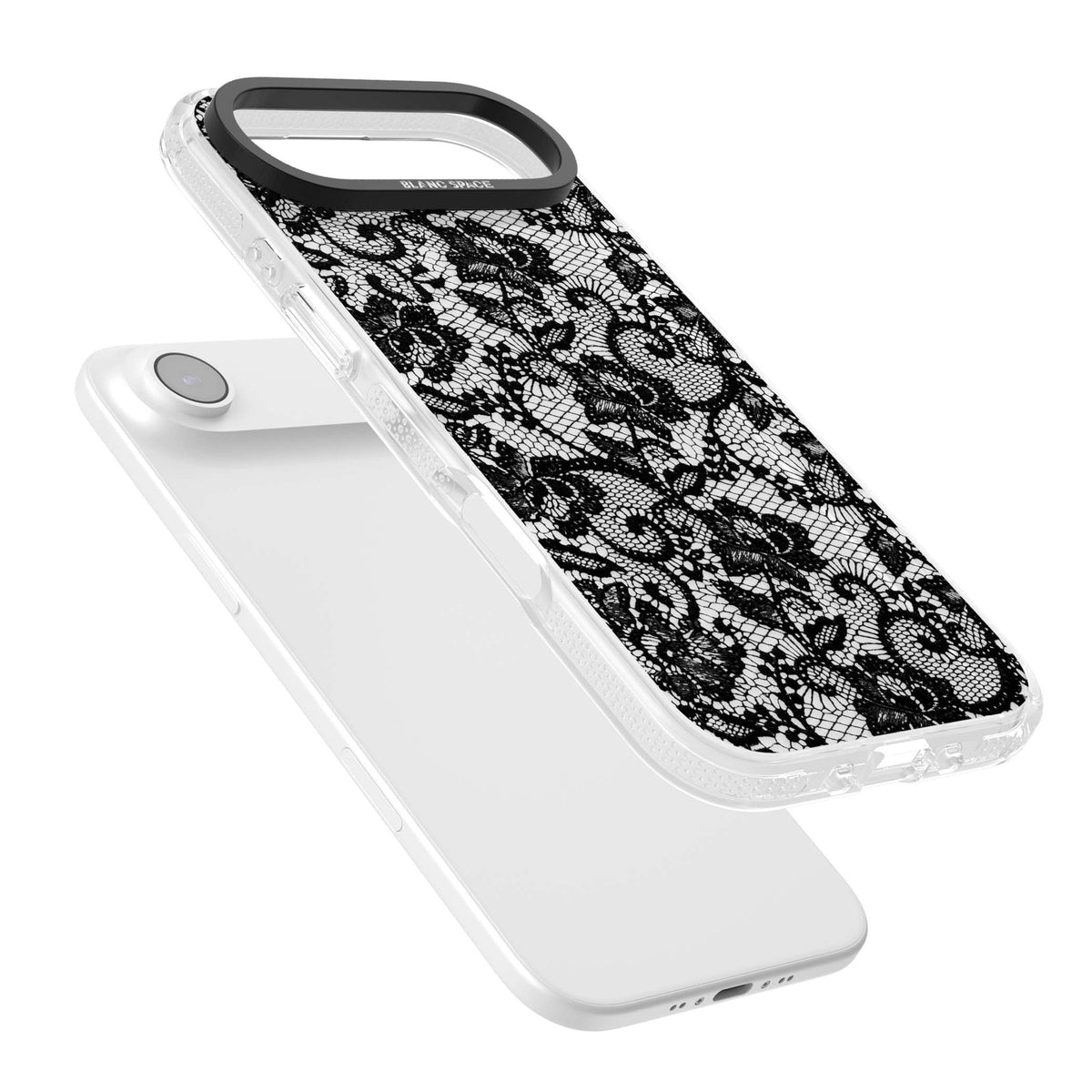 Black Lace gothic iPhone case featuring intricate black floral lace pattern with vintage whimsigoth detail | Clear Case Impact Air case for iPhone Air