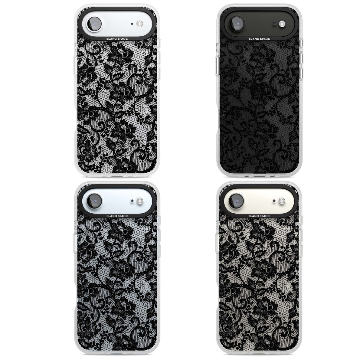 Black Lace gothic iPhone case featuring intricate black floral lace pattern with vintage whimsigoth detail | Clear Case Impact Air case for iPhone Air