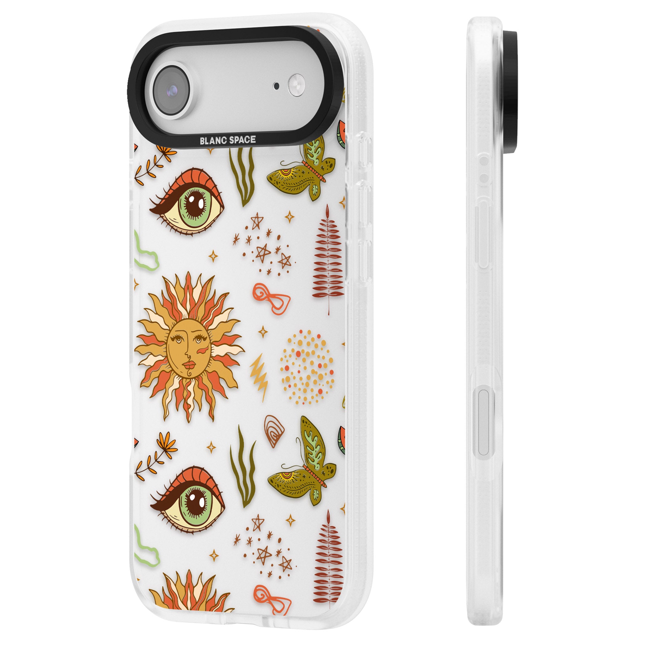 Boho Celestial Sun & Eye Pattern iPhone 17 Air Impact Air Clear Phone Case Side Profile