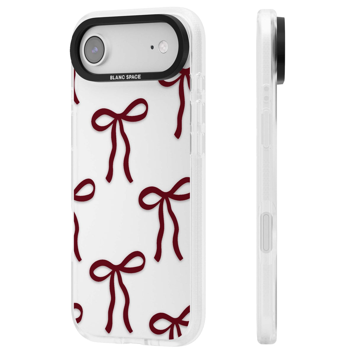 Burgundy Bows coquette iPhone case featuring hand-drawn burgundy red bows on a clear background | Clear Case Impact Air case for iPhone Air
