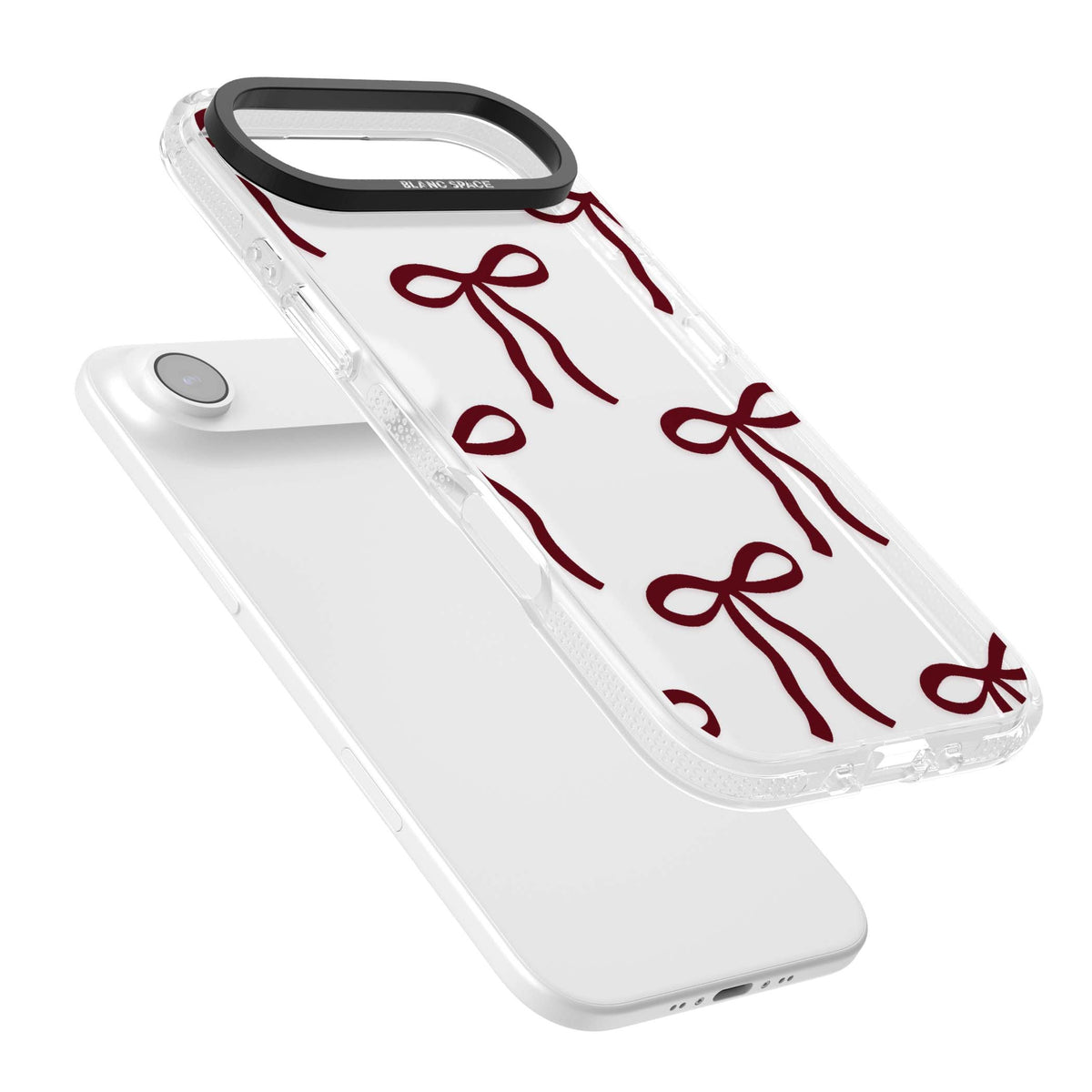Burgundy Bows coquette iPhone case featuring hand-drawn burgundy red bows on a clear background | Clear Case Impact Air case for iPhone Air