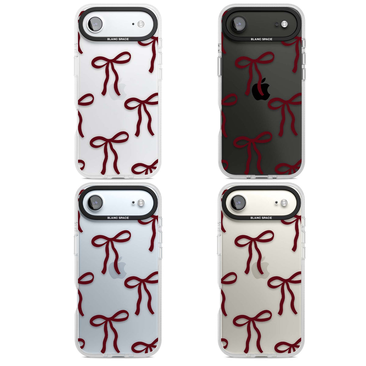 Burgundy Bows coquette iPhone case featuring hand-drawn burgundy red bows on a clear background | Clear Case Impact Air case for iPhone Air
