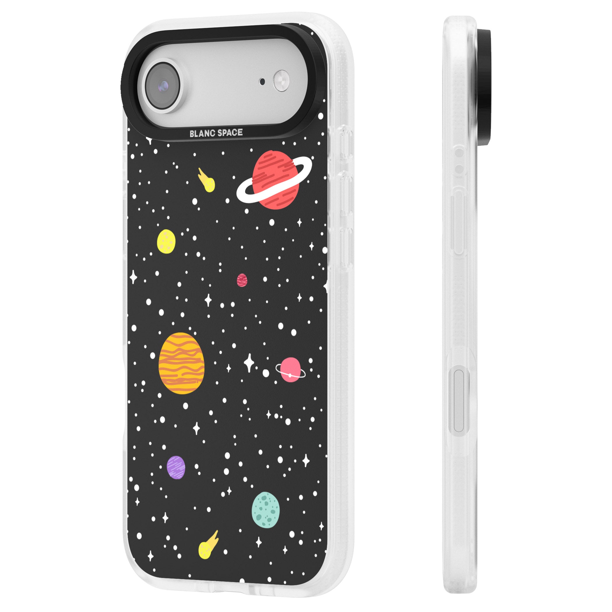 Cute Cartoon Planets iPhone 17 Air Impact Air Clear Phone Case Side Profile