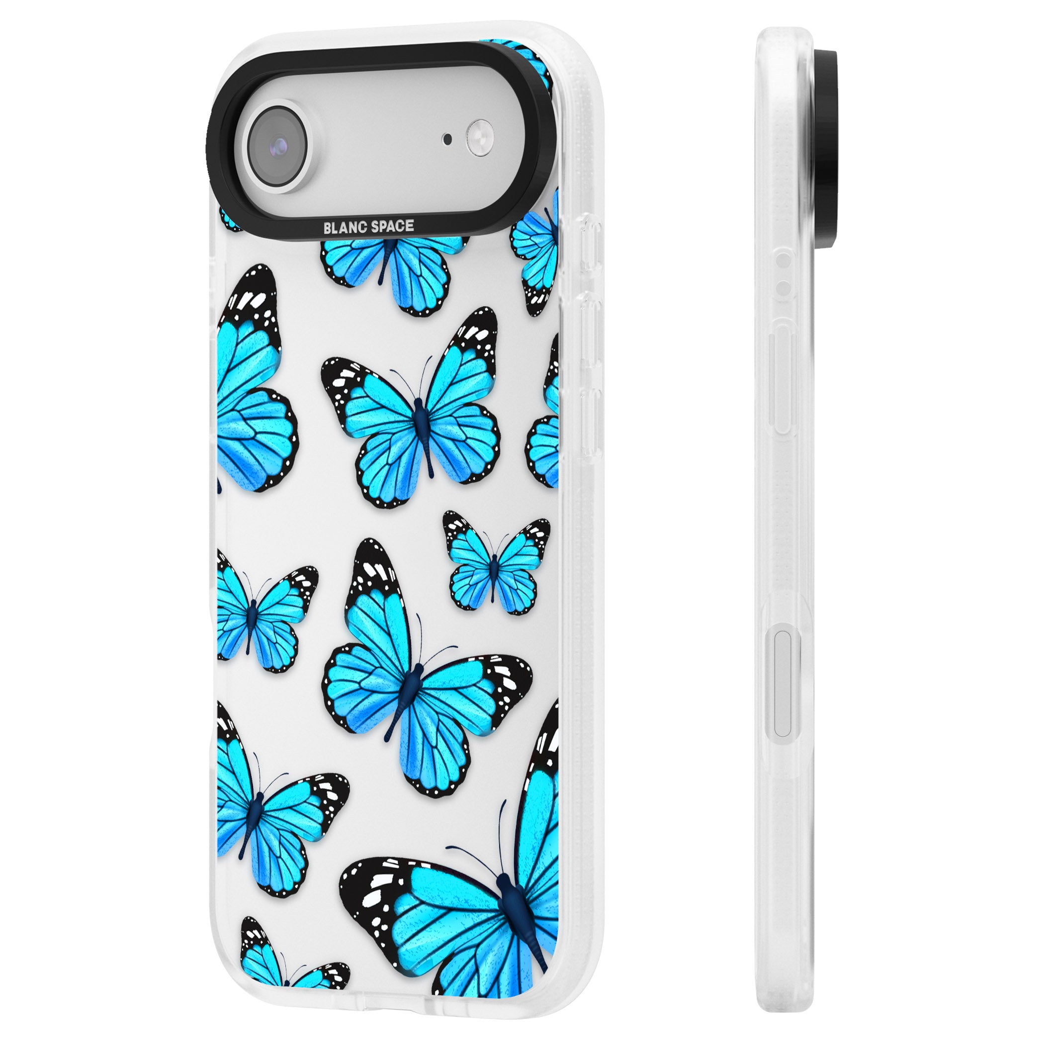 Blue Butterflies iPhone 17 Air Impact Air Clear Phone Case Side Profile