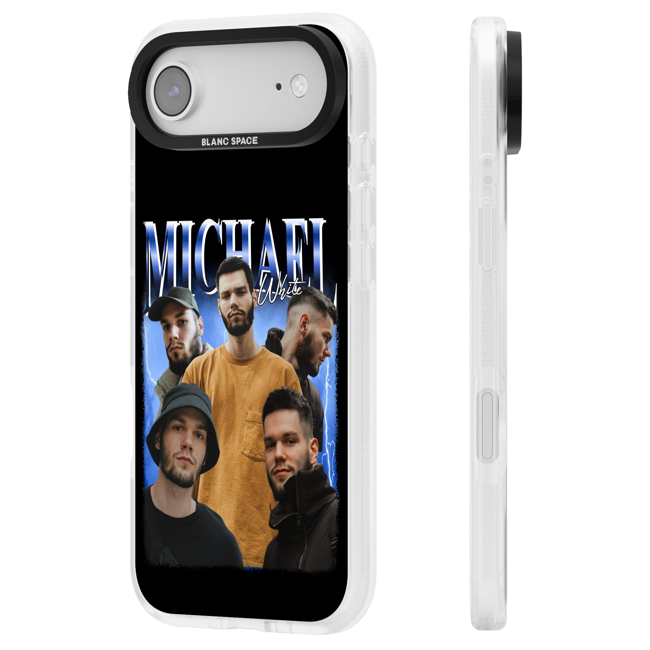 Personalised Airbrush Name & Photo Collage (Blue) iPhone 17 Air Impact Air Clear Phone Case Side Profile