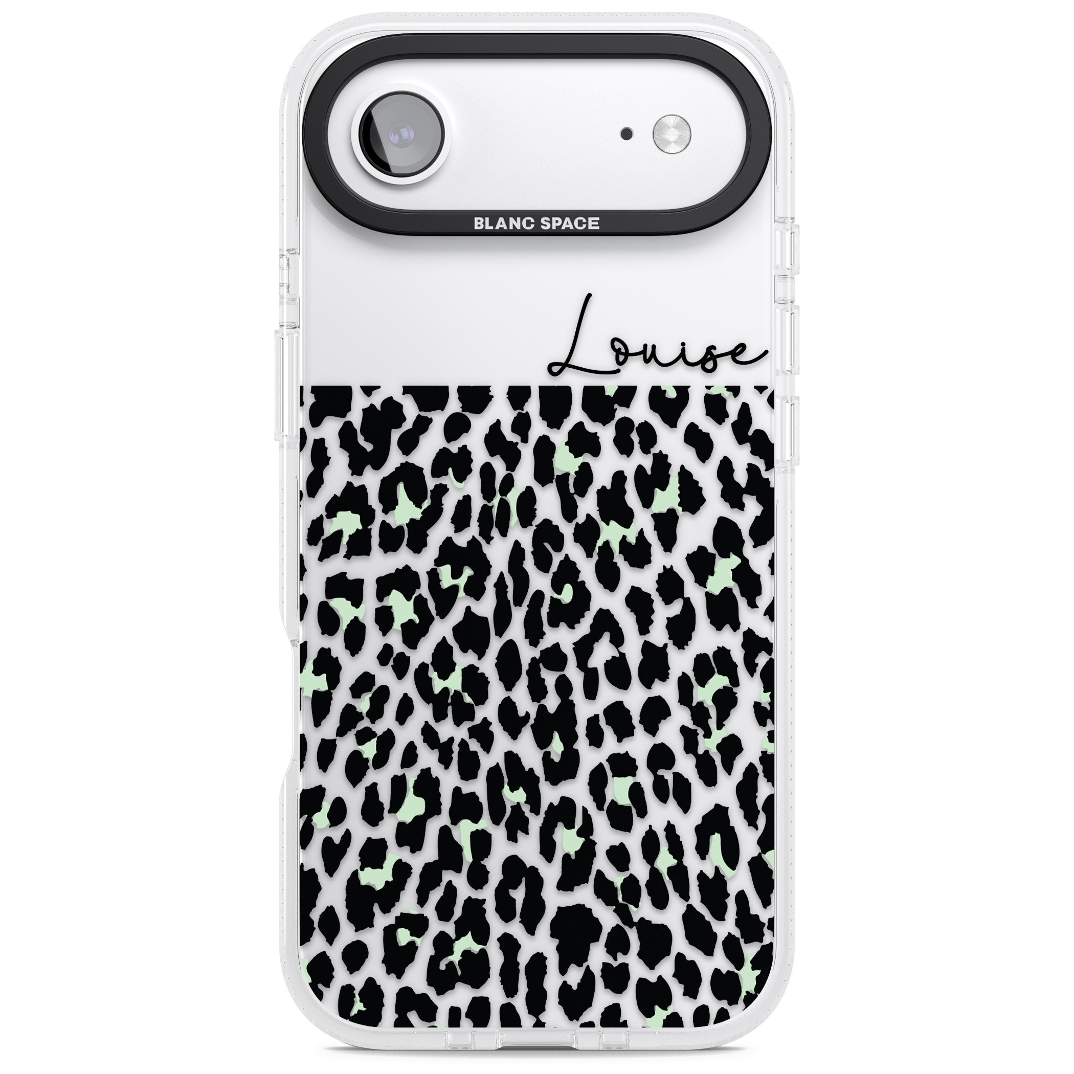 Personalised Seafoam Leopard iPhone 17 Air Impact Air Clear Phone Case