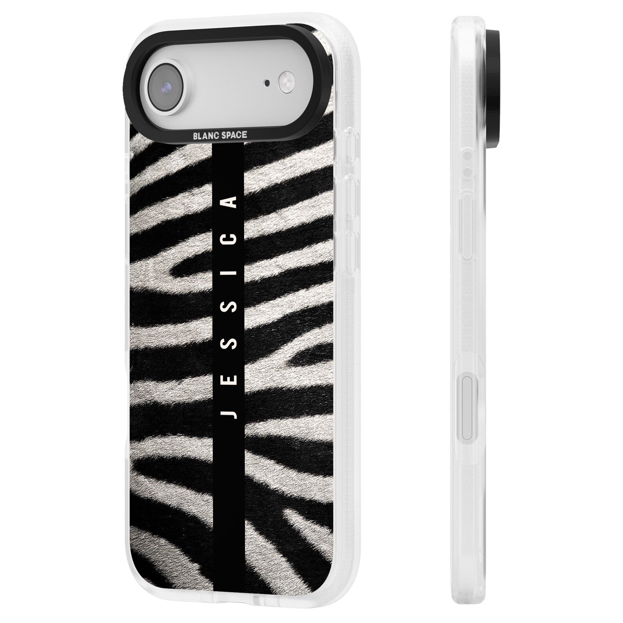 Personalised Zebra Print iPhone 17 Air Impact Air Clear Phone Case Side Profile