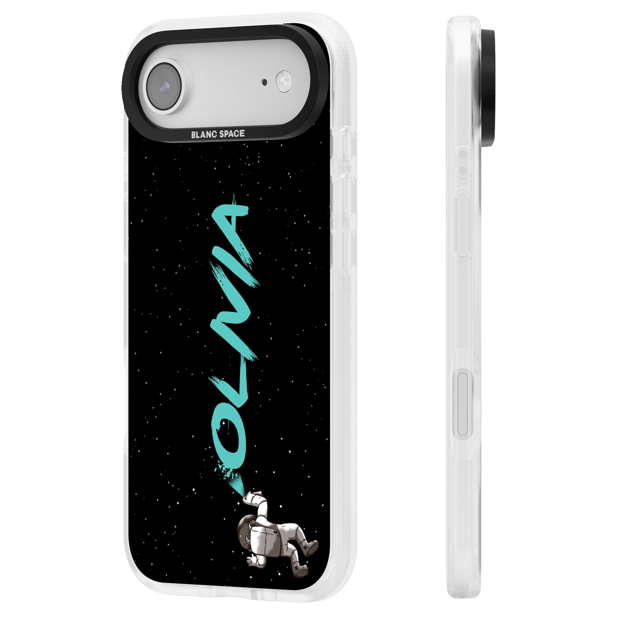 Personalised Astronaut Graffiti iPhone 17 Air Impact Air Clear Phone Case Side Profile