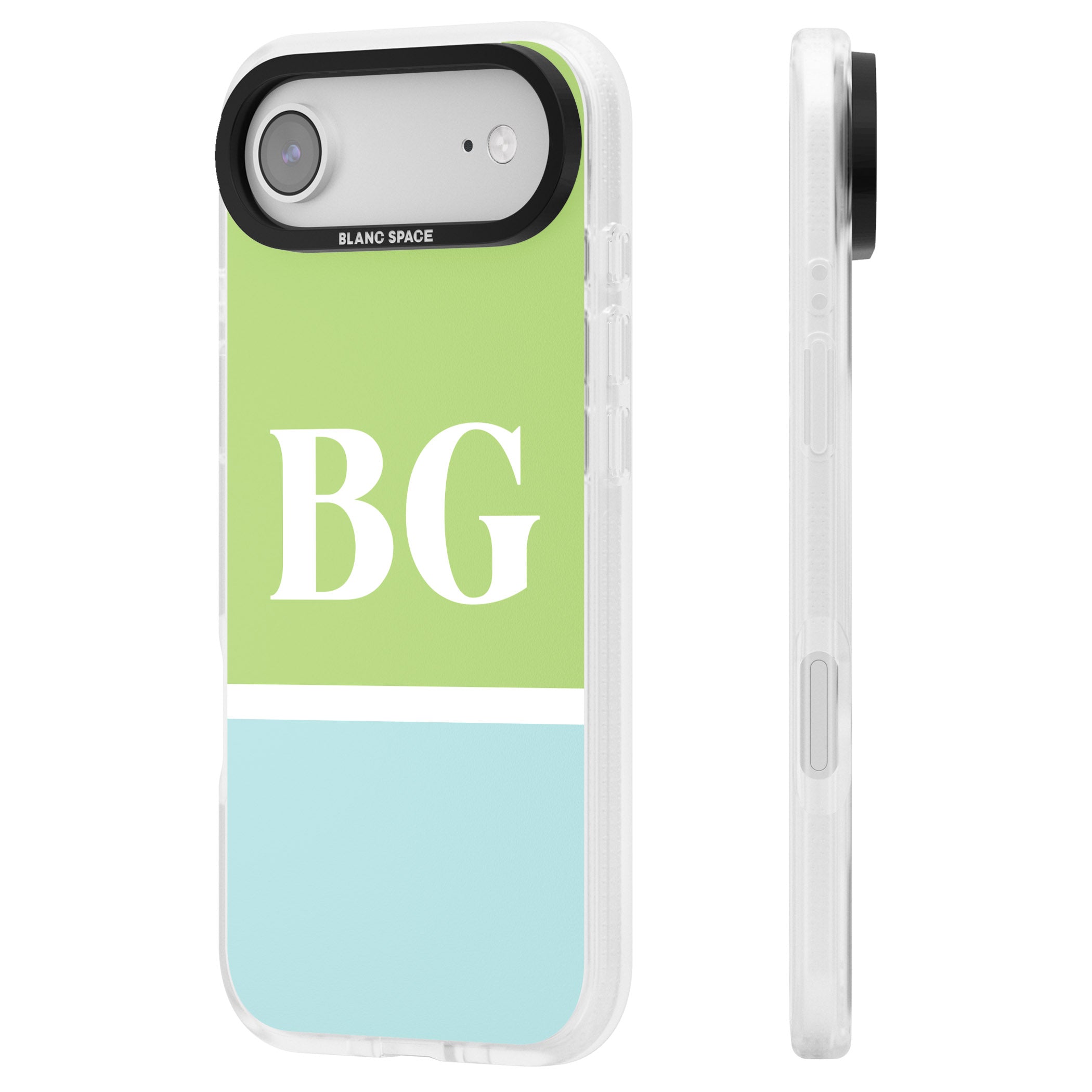 Personalised Colorblock: Green & Turquoise iPhone 17 Air Impact Air Clear Phone Case Side Profile
