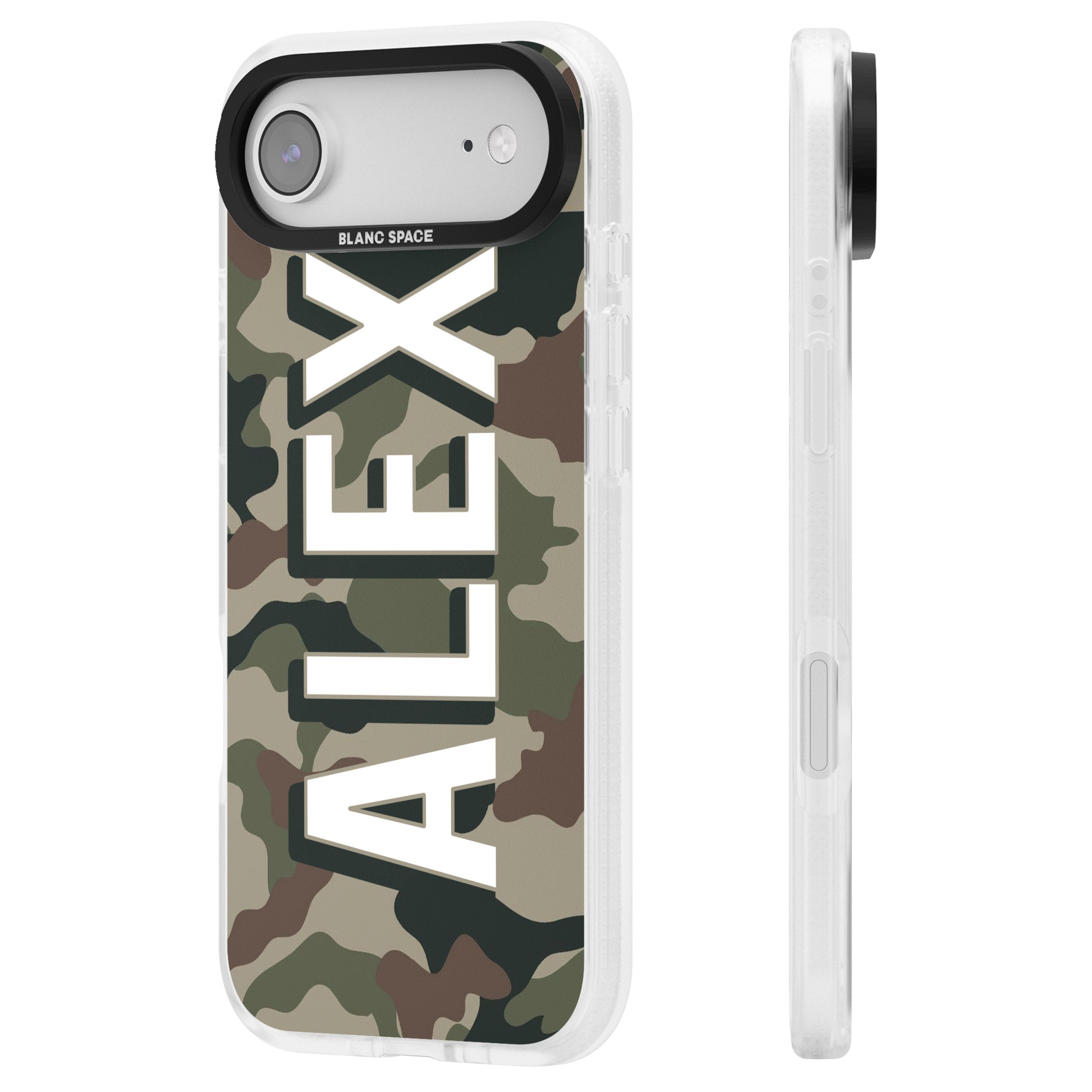 Personalised Classic Green Camo iPhone 17 Air Impact Air Clear Phone Case Side Profile