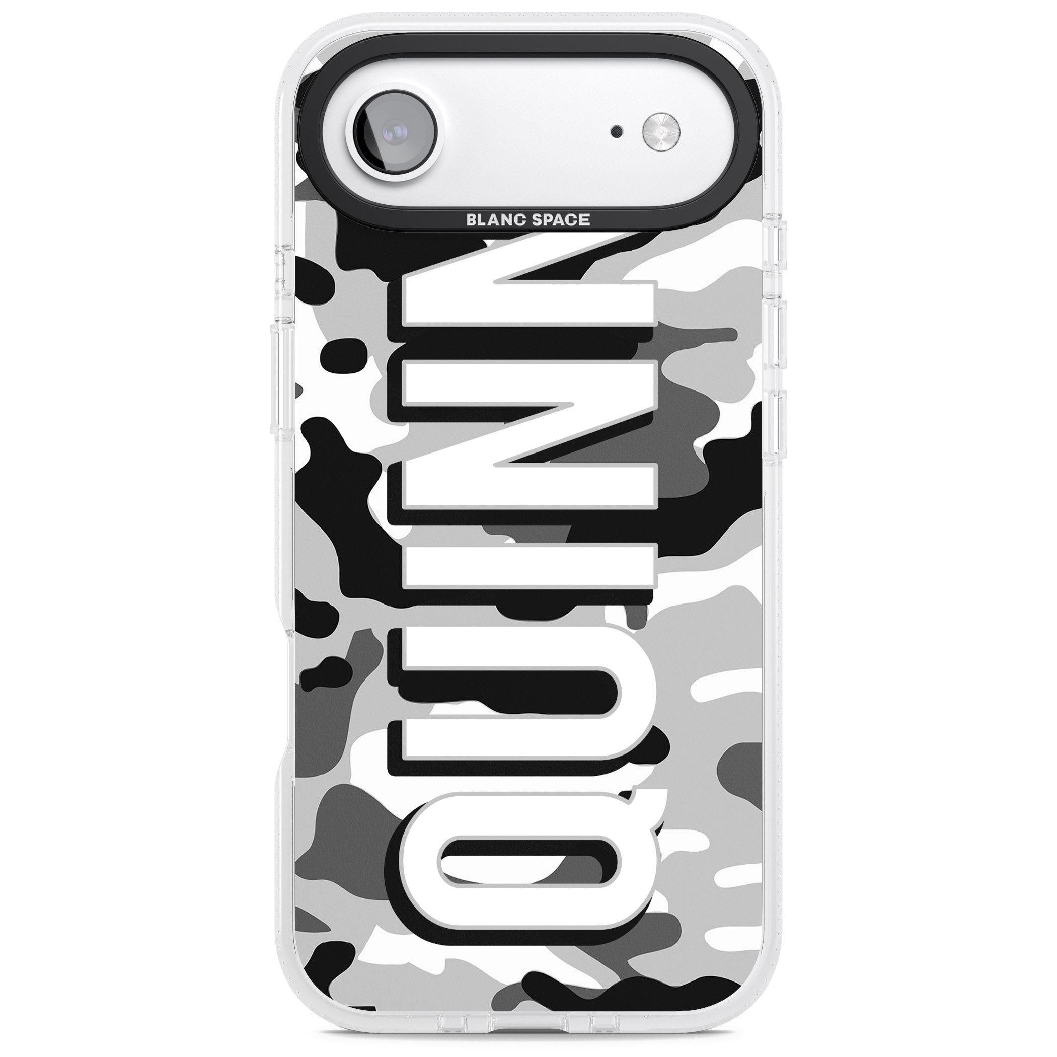 Personalised Greyscale Camo iPhone 17 Air Impact Air Clear Phone Case