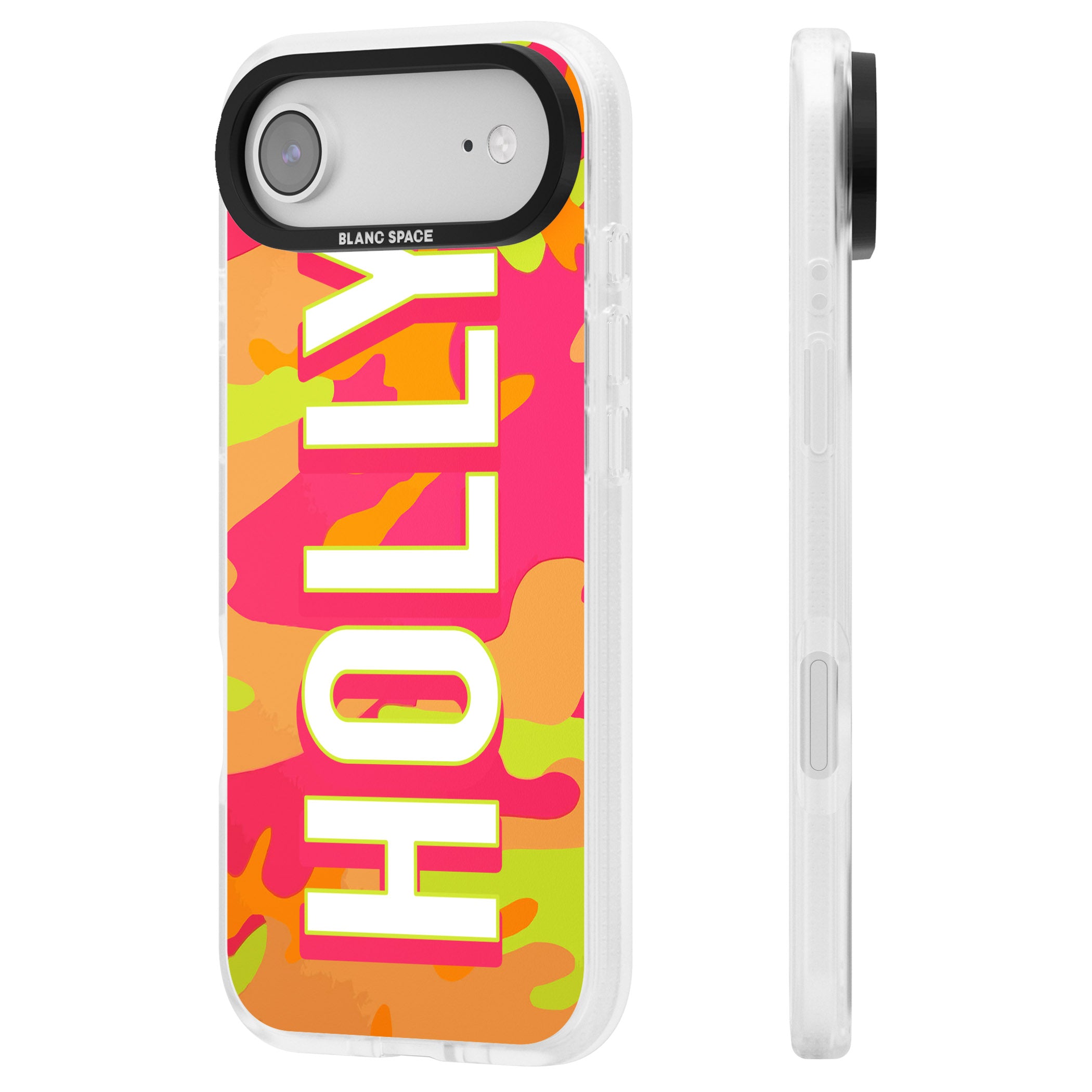 Personalised Bold Neon Camo iPhone 17 Air Impact Air Clear Phone Case Side Profile