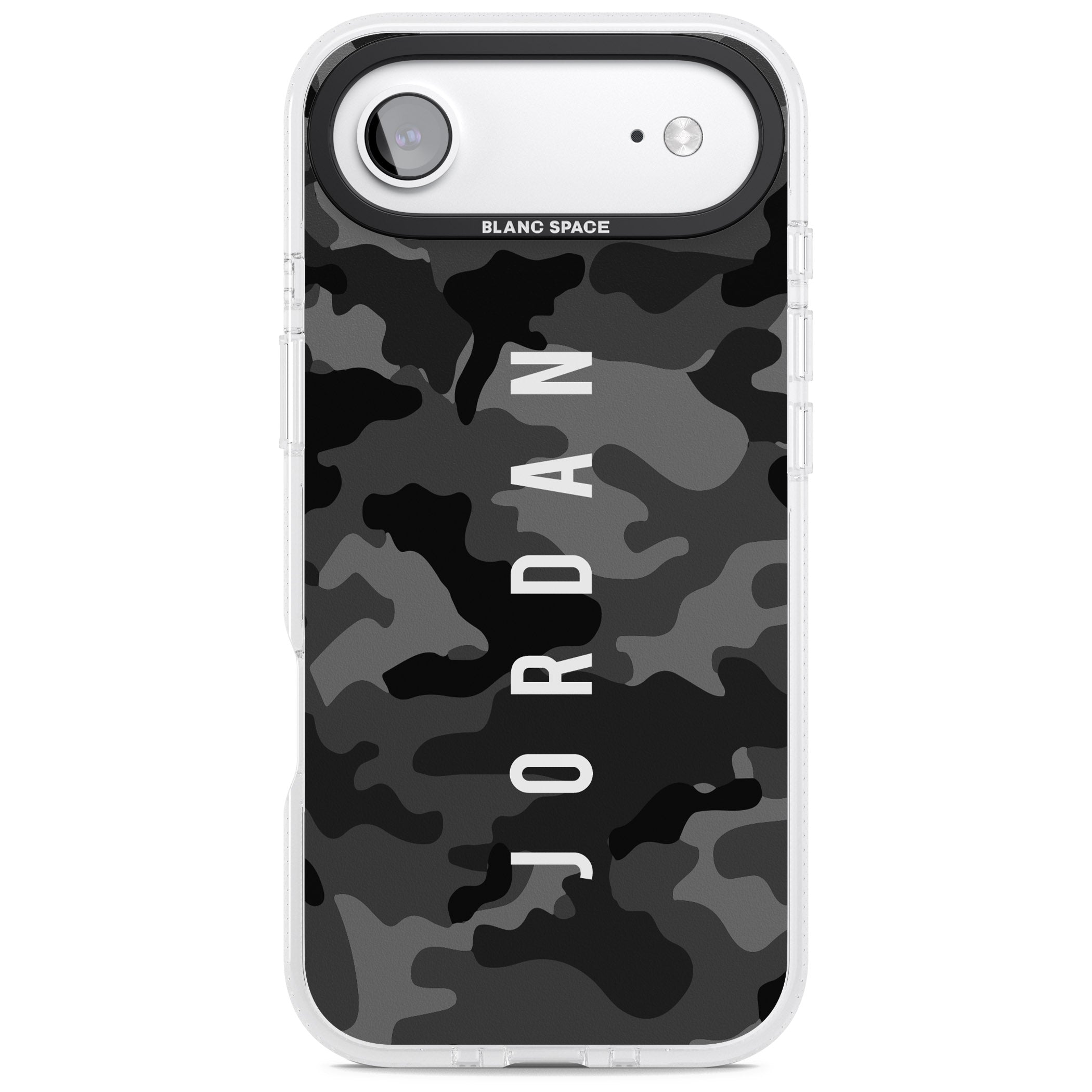 Personalised Black Camouflage Name iPhone 17 Air Impact Air Clear Phone Case