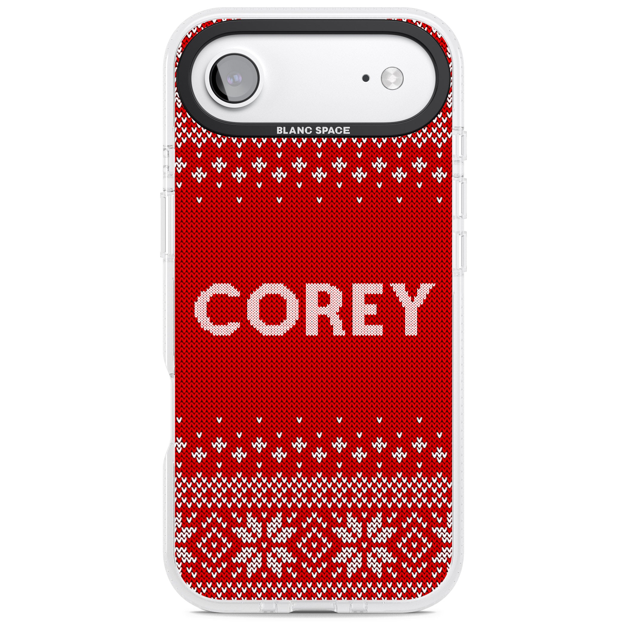 Personalised Red Christmas Knit iPhone 17 Air Impact Air Clear Phone Case