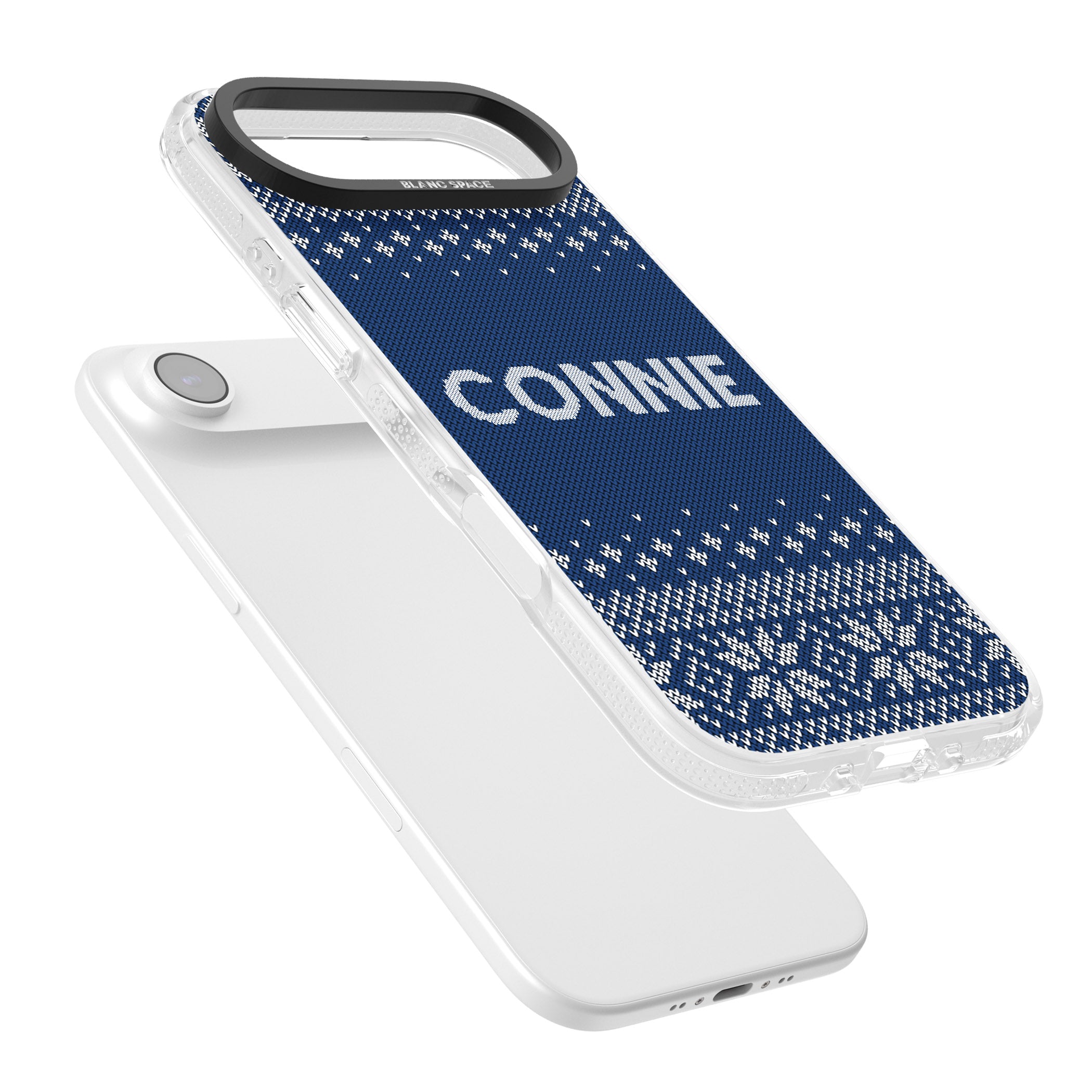 Personalised Blue Knitted Christmas iPhone 17 Air Impact Air Clear Phone Case Colours