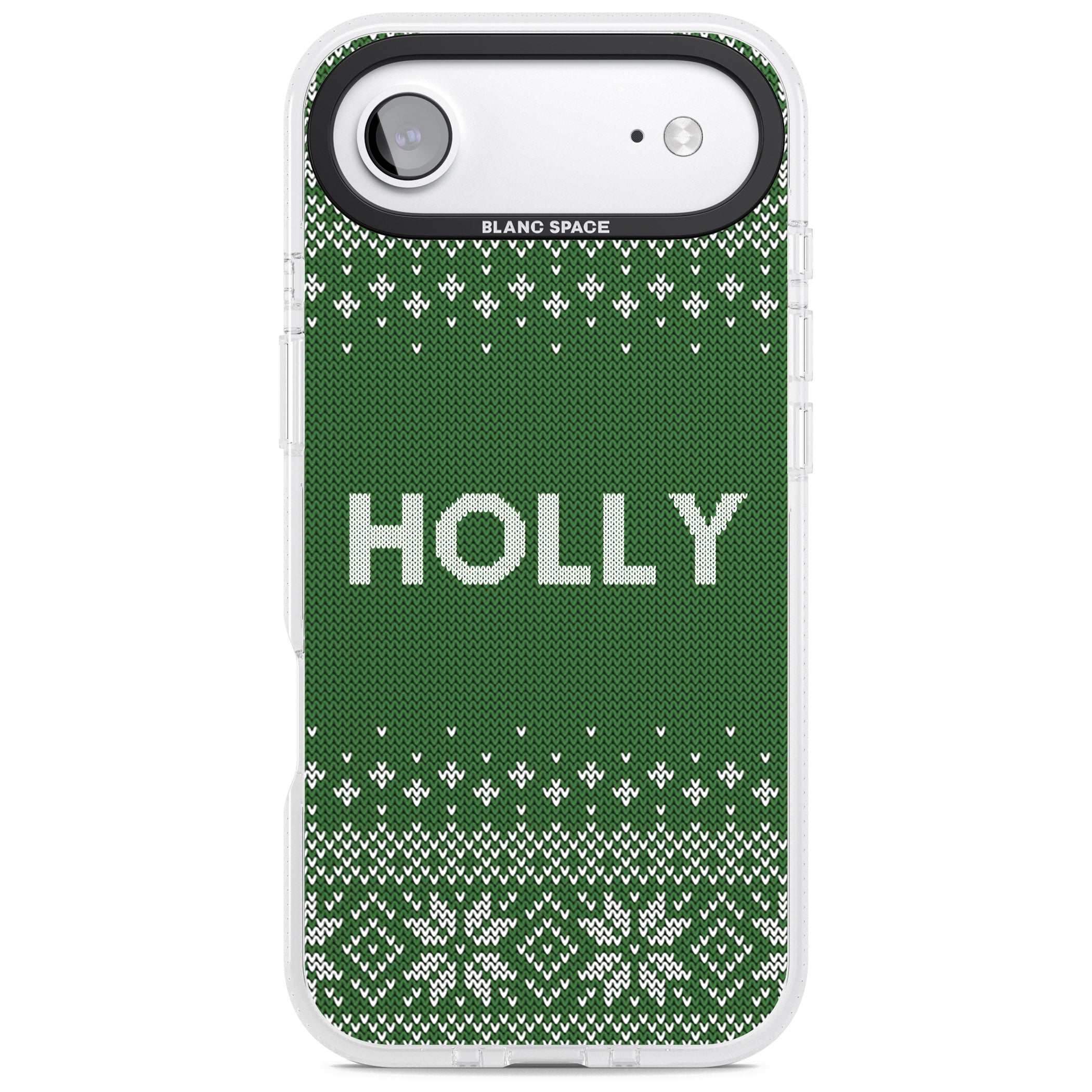 Personalised Green Christmas Knit iPhone 17 Air Impact Air Clear Phone Case