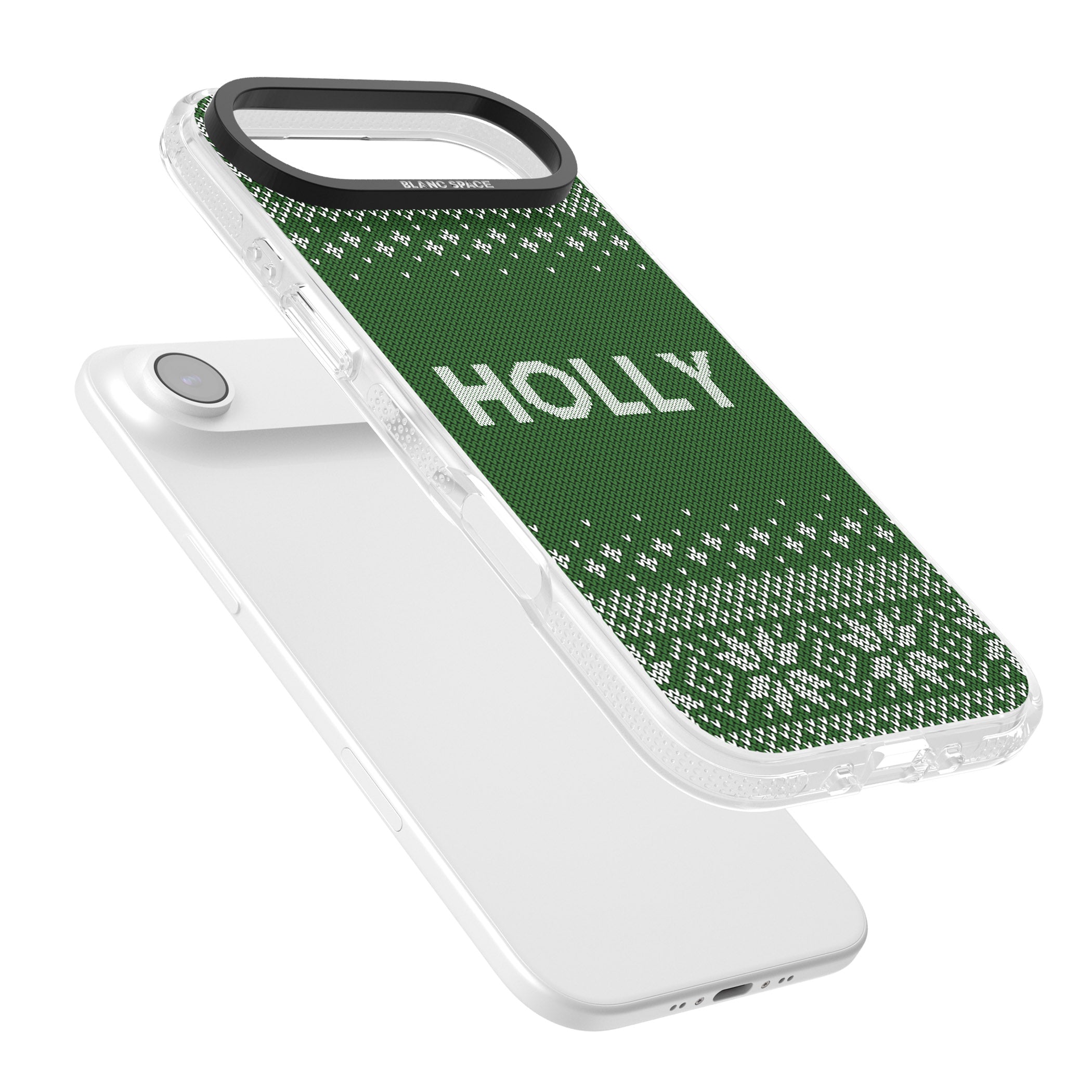 Personalised Green Christmas Knit iPhone 17 Air Impact Air Clear Phone Case Colours