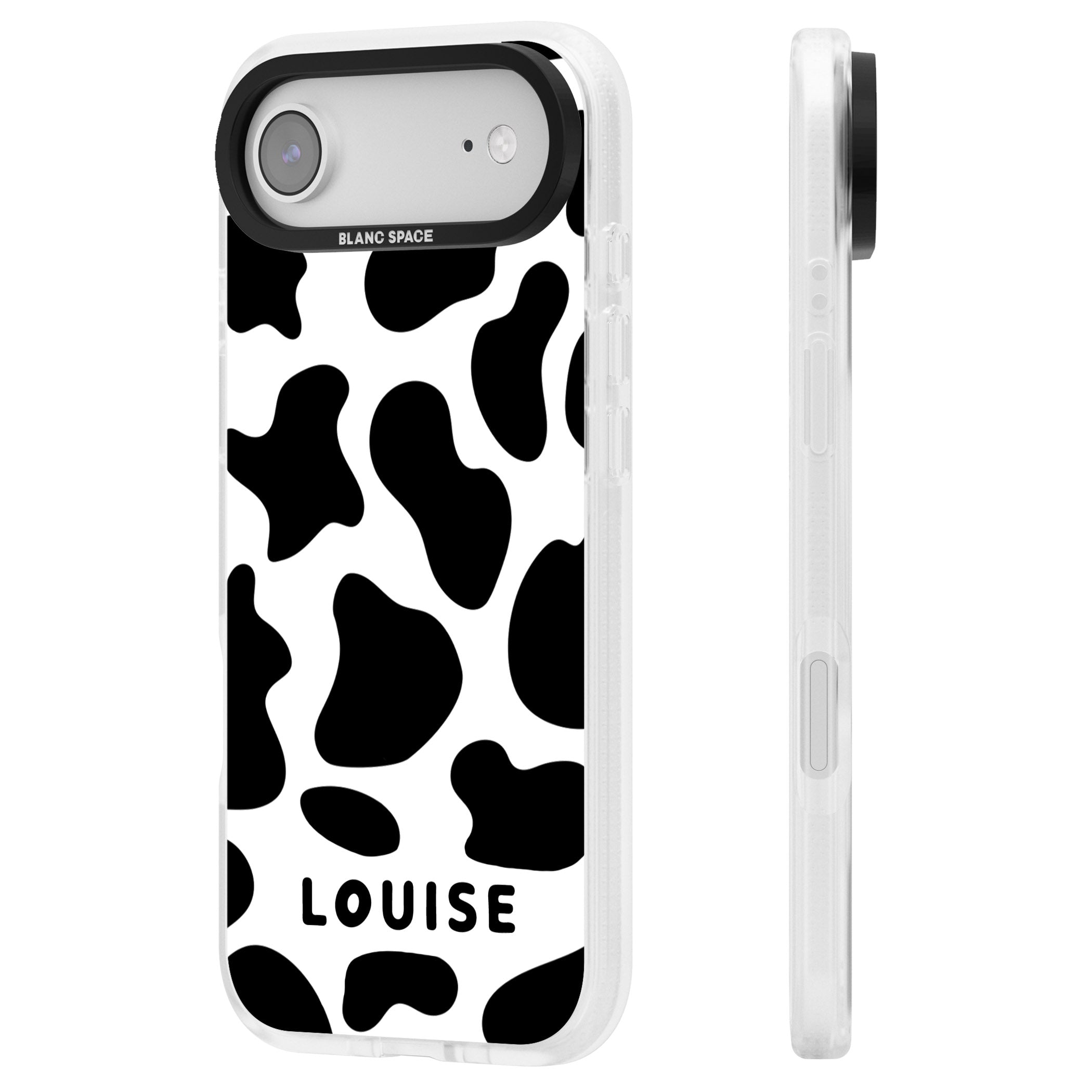 Personalised Cow Print iPhone 17 Air Impact Air Clear Phone Case Side Profile