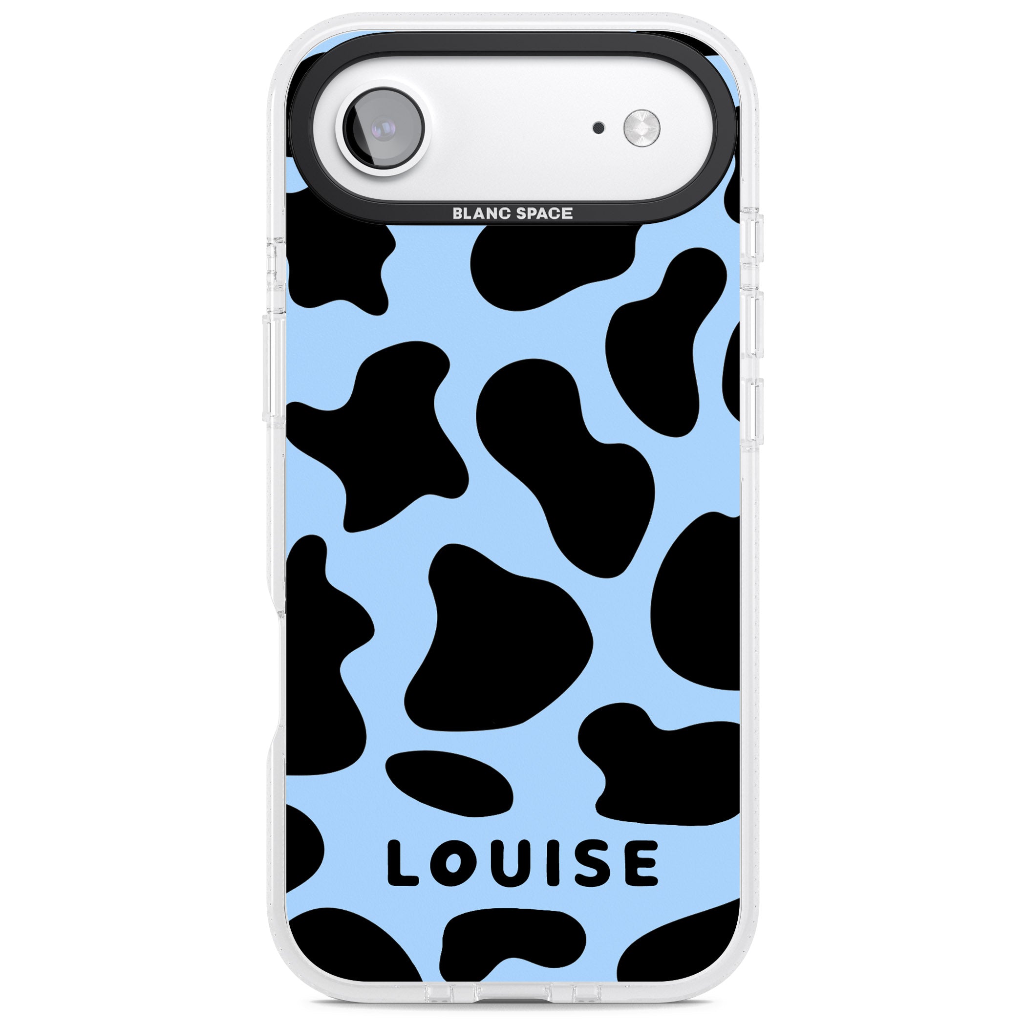 Personalised Blue And Black Cow Print iPhone 17 Air Impact Air Clear Phone Case