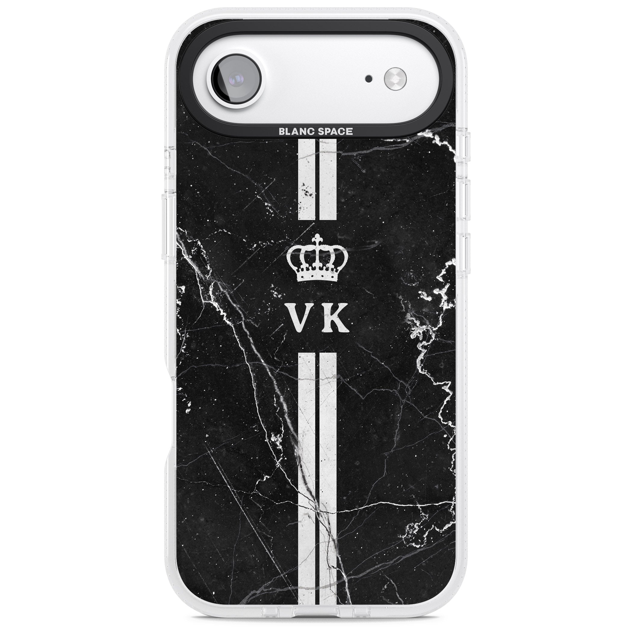 Personalised Black Marble Stripe Initials iPhone 17 Air Impact Air Clear Phone Case