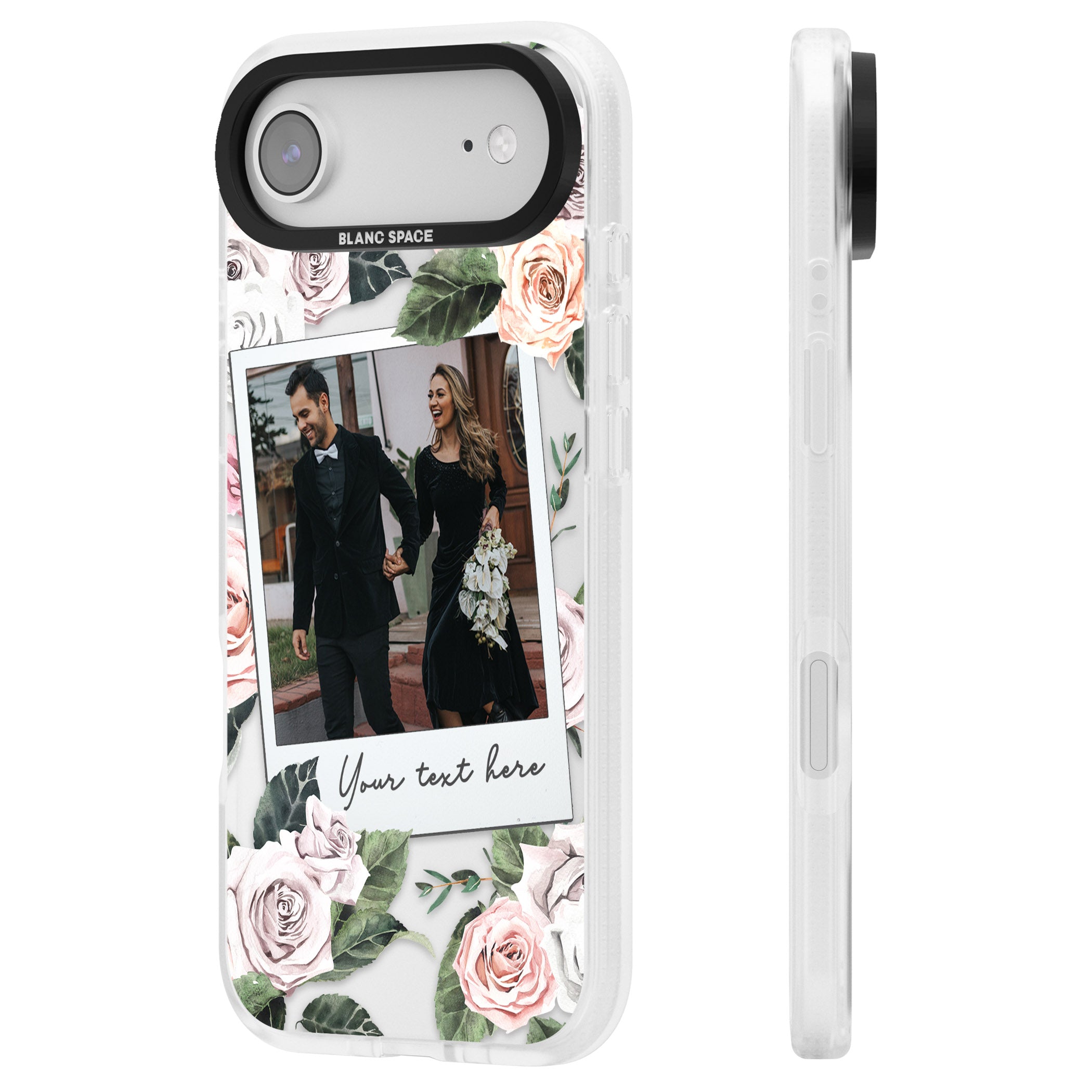 Personalised Floral Instant Camera Photo iPhone 17 Air Impact Air Clear Phone Case Side Profile
