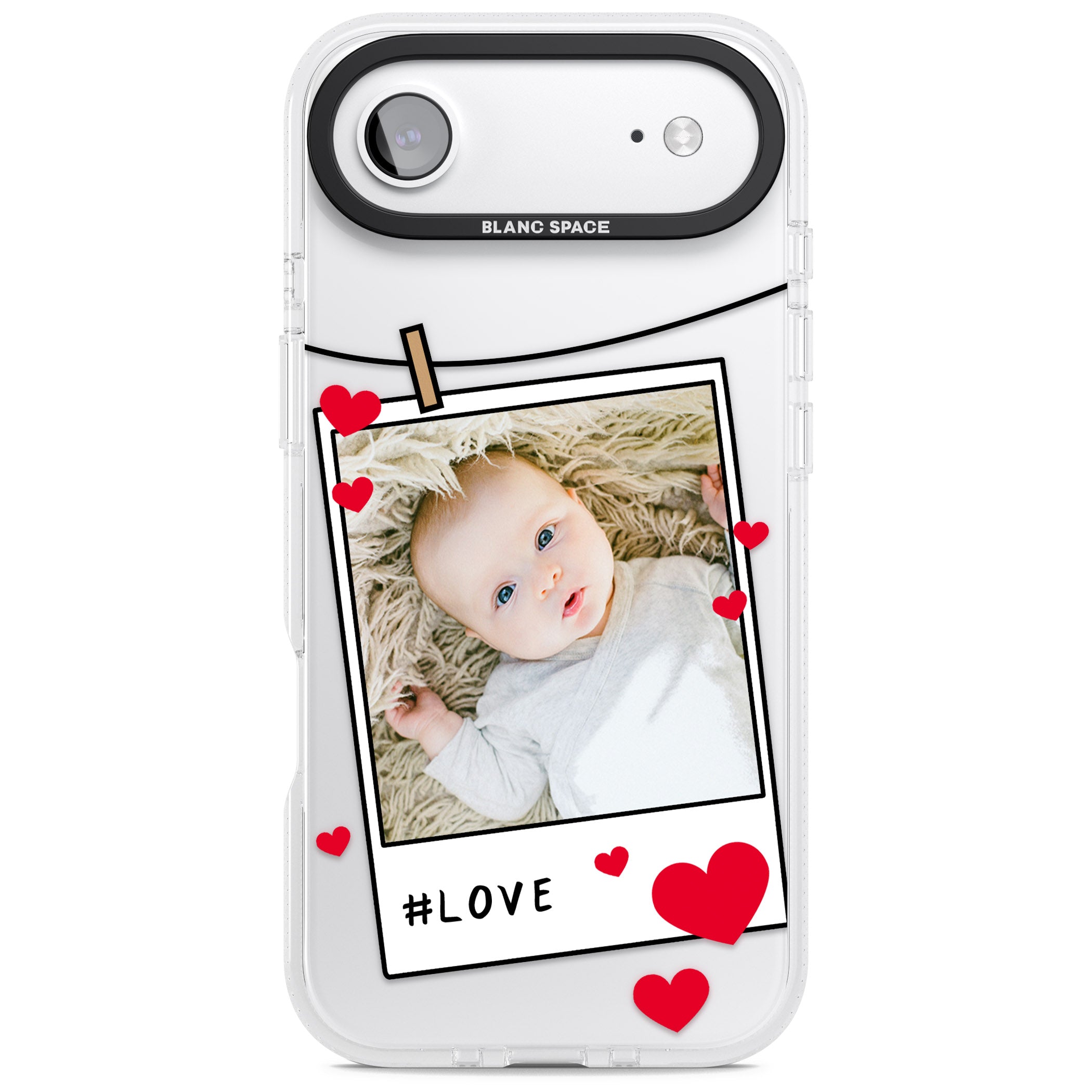 Personalised Paperclip & Hearts Instant Camera Photo iPhone 17 Air Impact Air Clear Phone Case