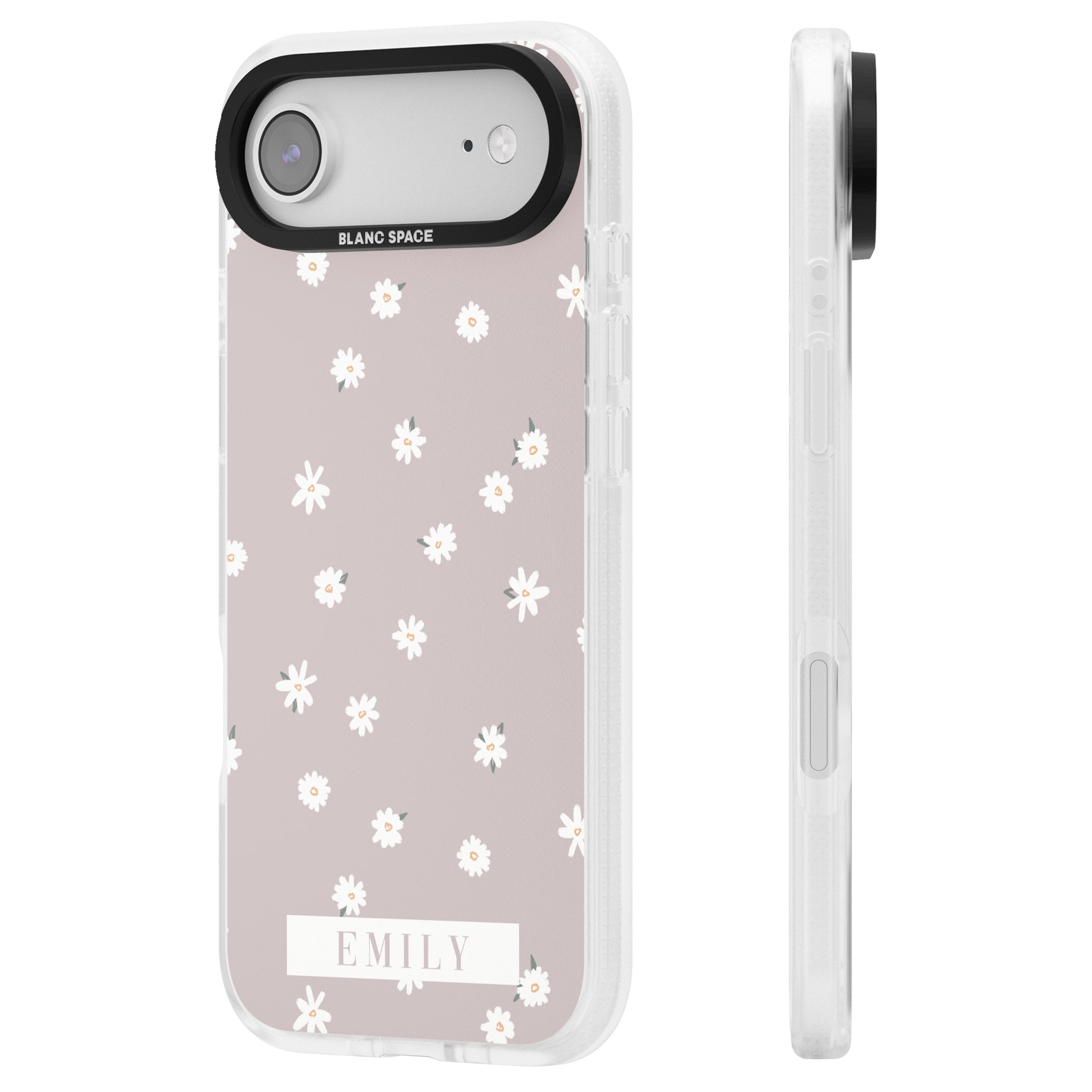 Personalised Dusty Daisy iPhone 17 Air Impact Air Clear Phone Case Side Profile