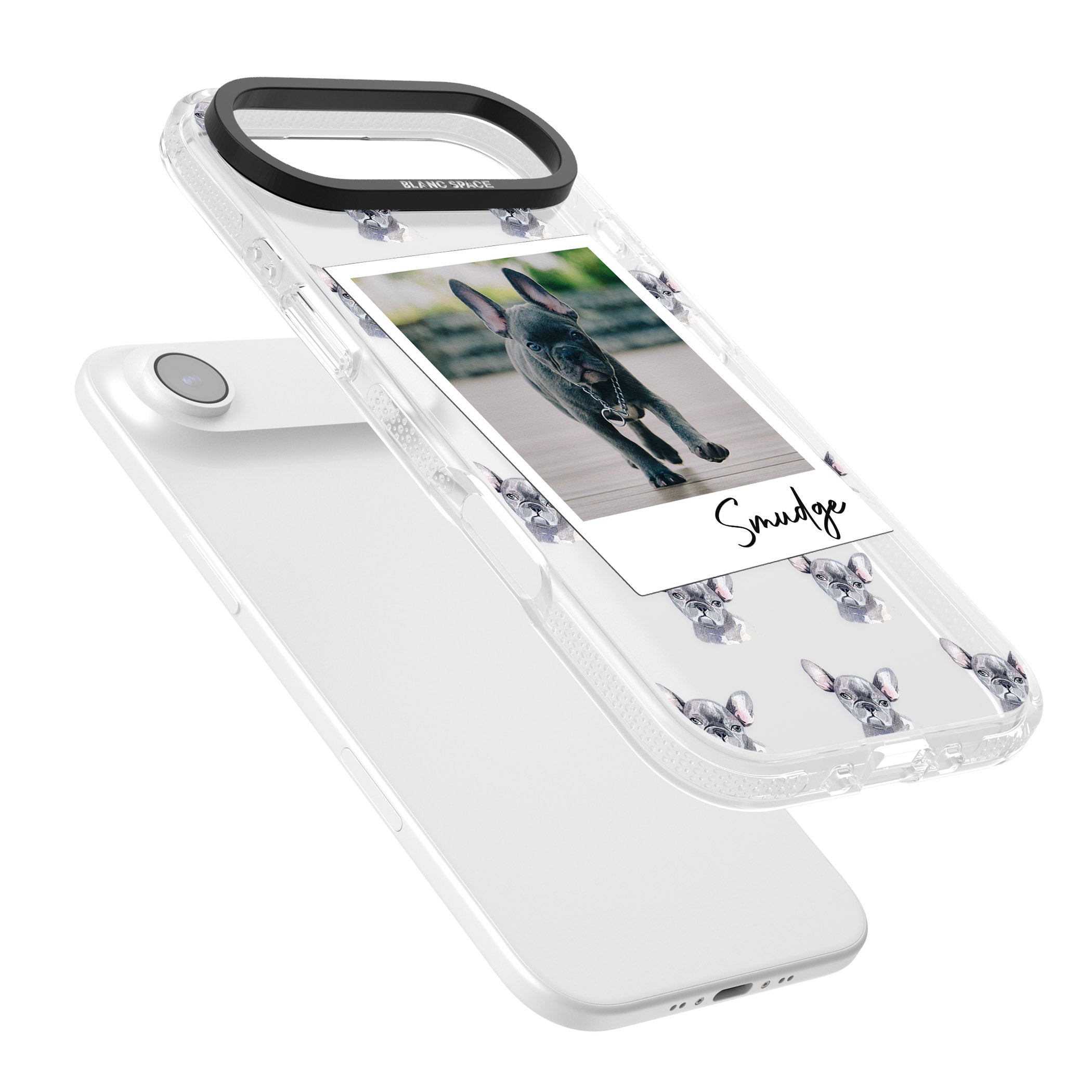 Personalised Grey French Bulldog Instant Camera Photo iPhone 17 Air Impact Air Clear Phone Case Colours