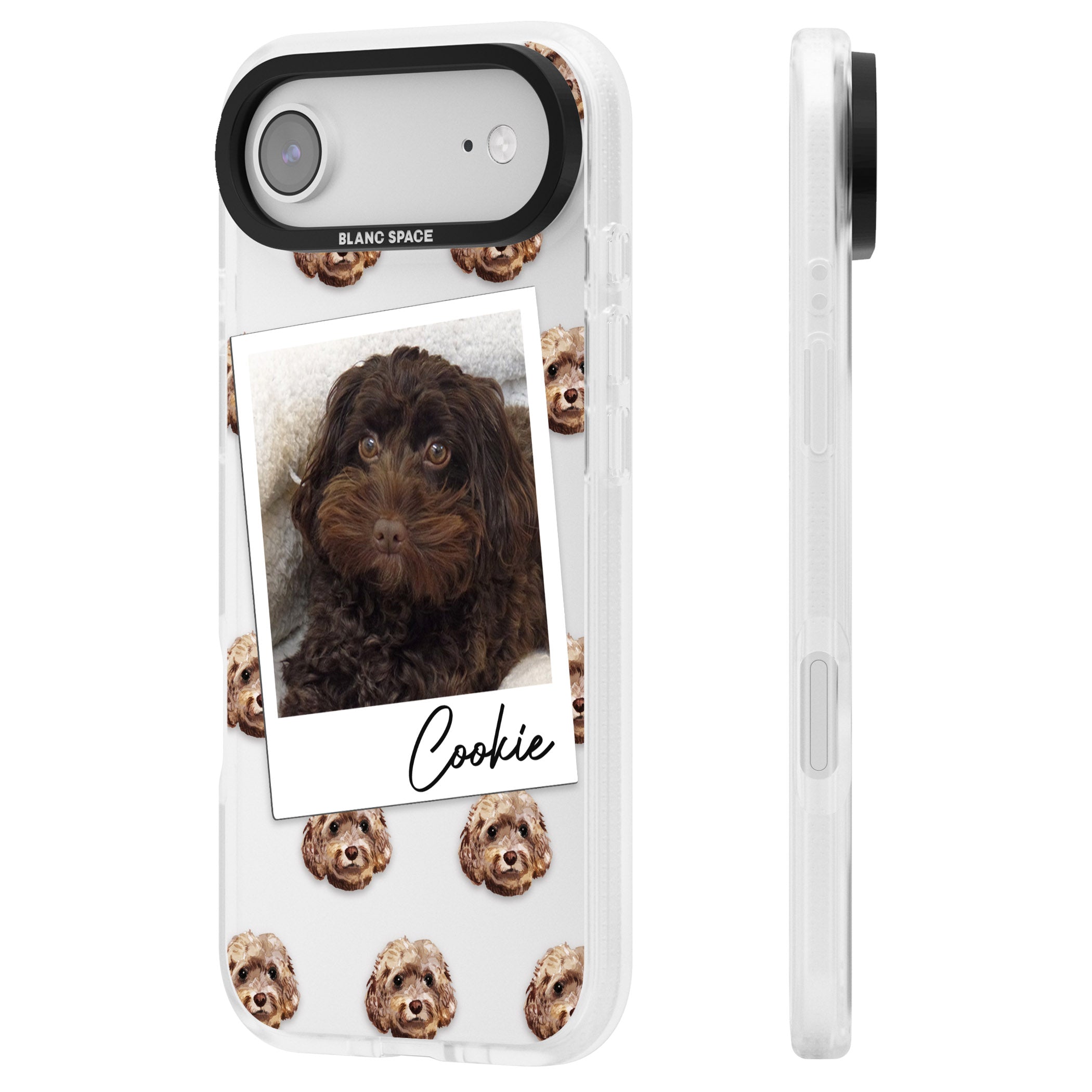 Personalised Brown Cockapoo Instant Camera Photo iPhone 17 Air Impact Air Clear Phone Case Side Profile