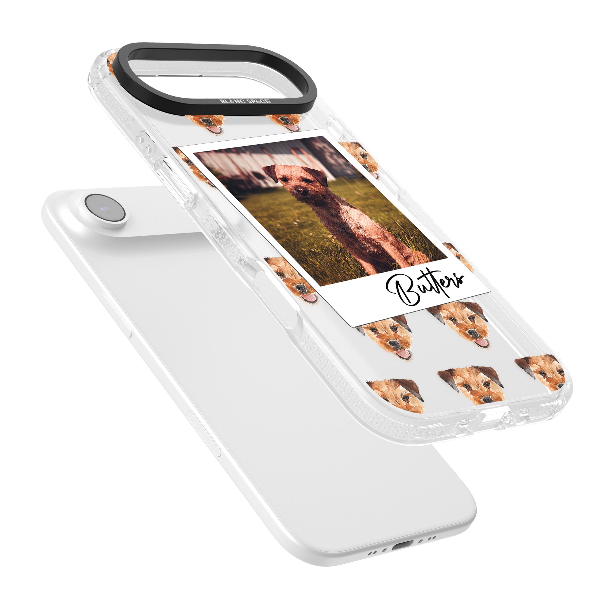 Personalised Border Terrier Instant Camera Photo iPhone 17 Air Impact Air Clear Phone Case Colours