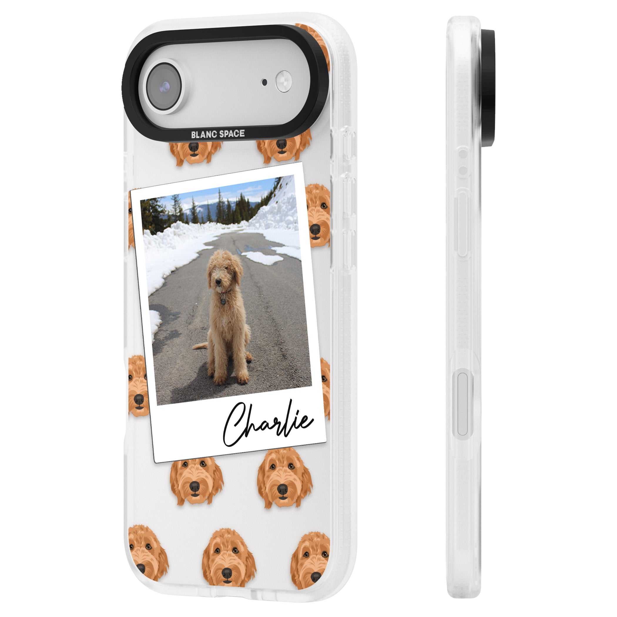 Personalised Golden Doodle Dog Photo iPhone 17 Air Impact Air Clear Phone Case Side Profile