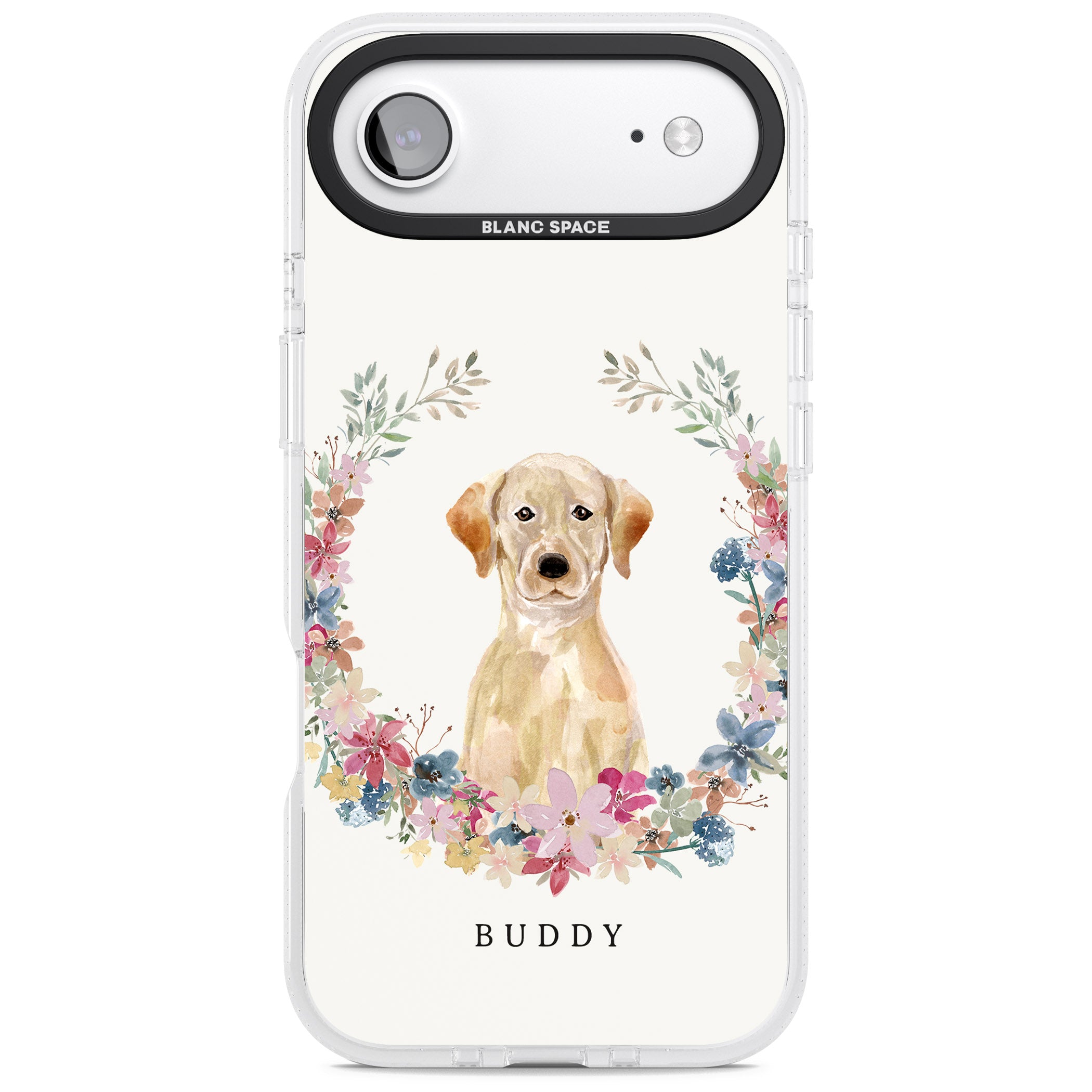 Personalised Yellow Labrador Retriever Floral Portrait iPhone 17 Air Impact Air Clear Phone Case