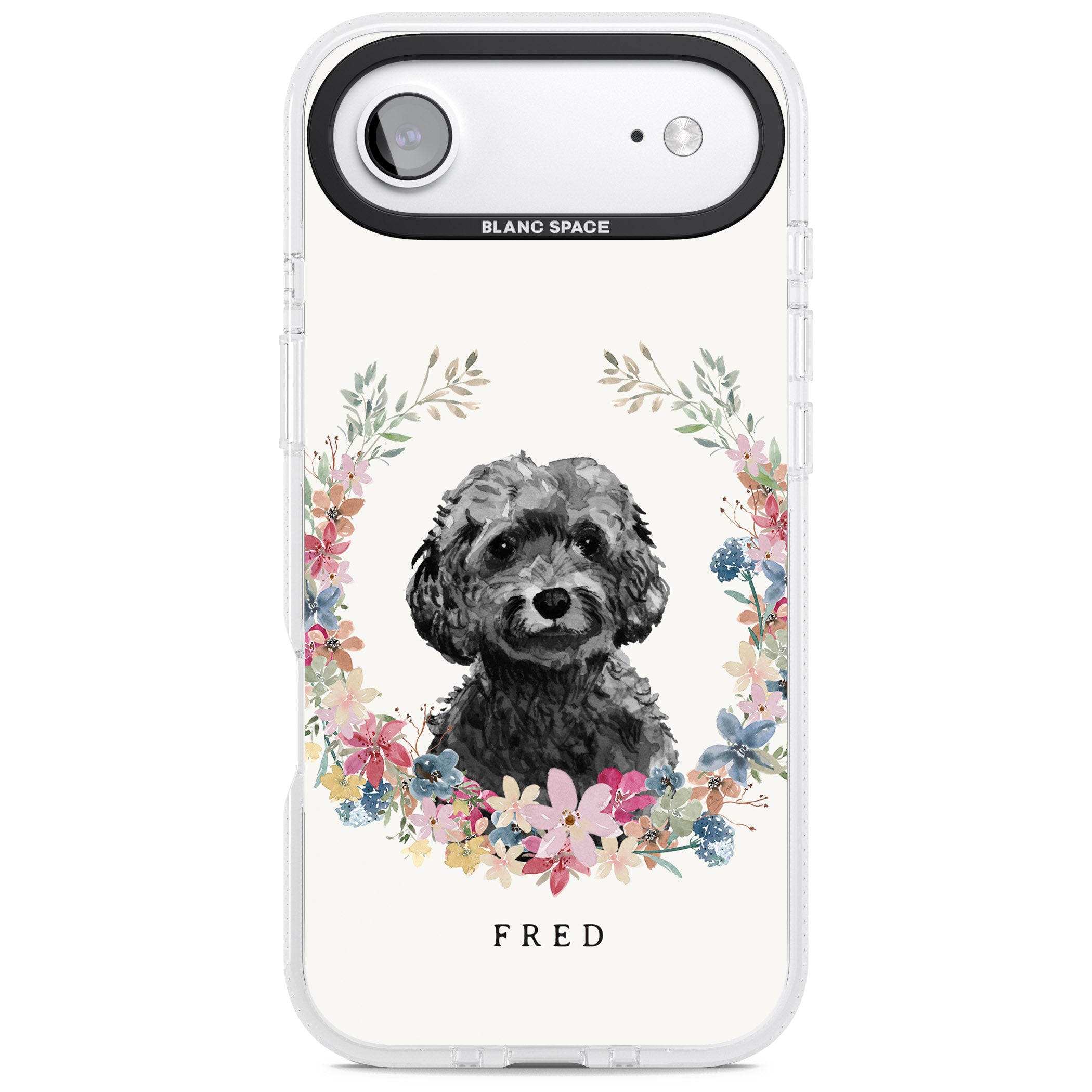 Personalised Black Cockapoo Floral Portrait iPhone 17 Air Impact Air Clear Phone Case