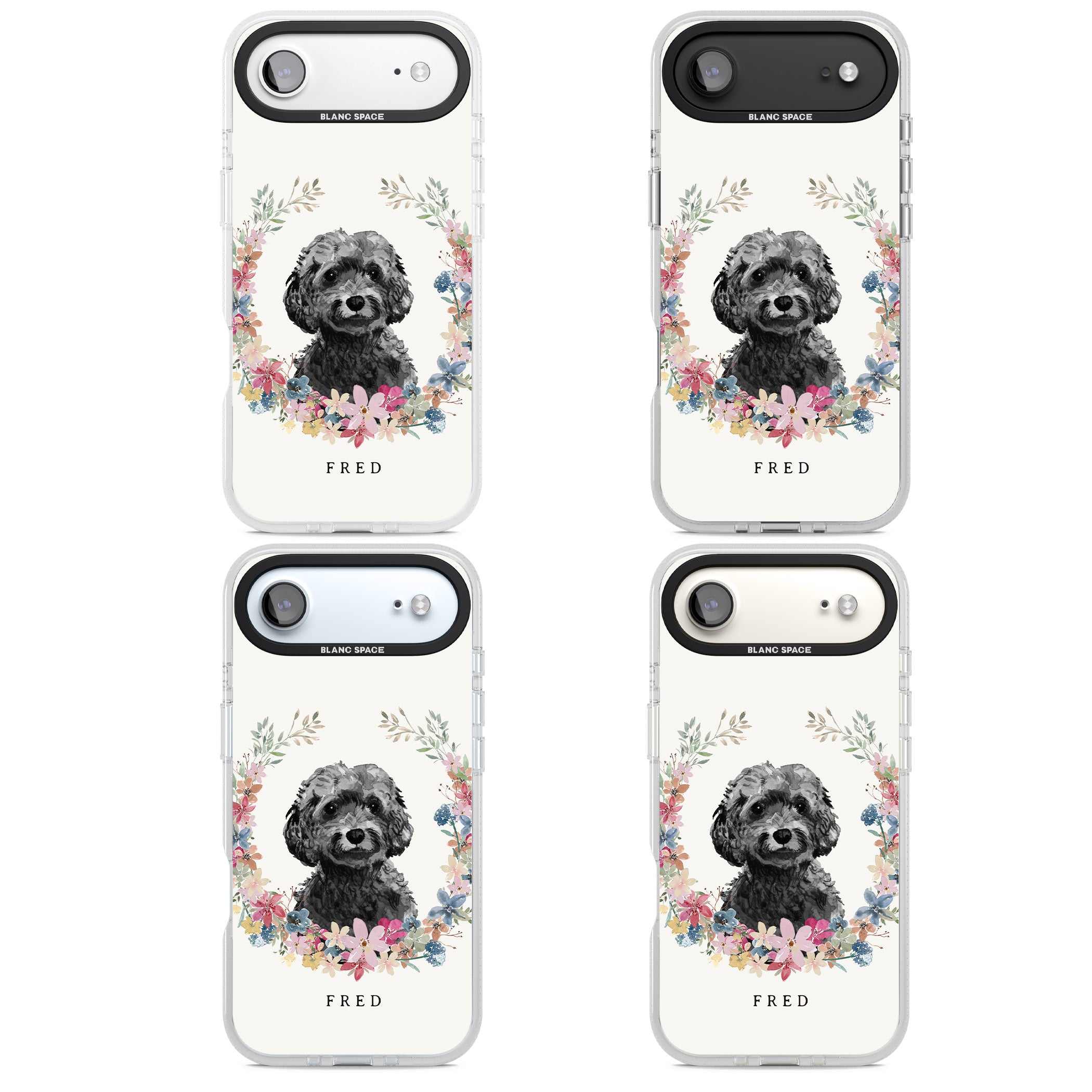 Personalised Black Cockapoo Floral Portrait iPhone 17 Air Impact Air Clear Phone Case APT Impact Protection