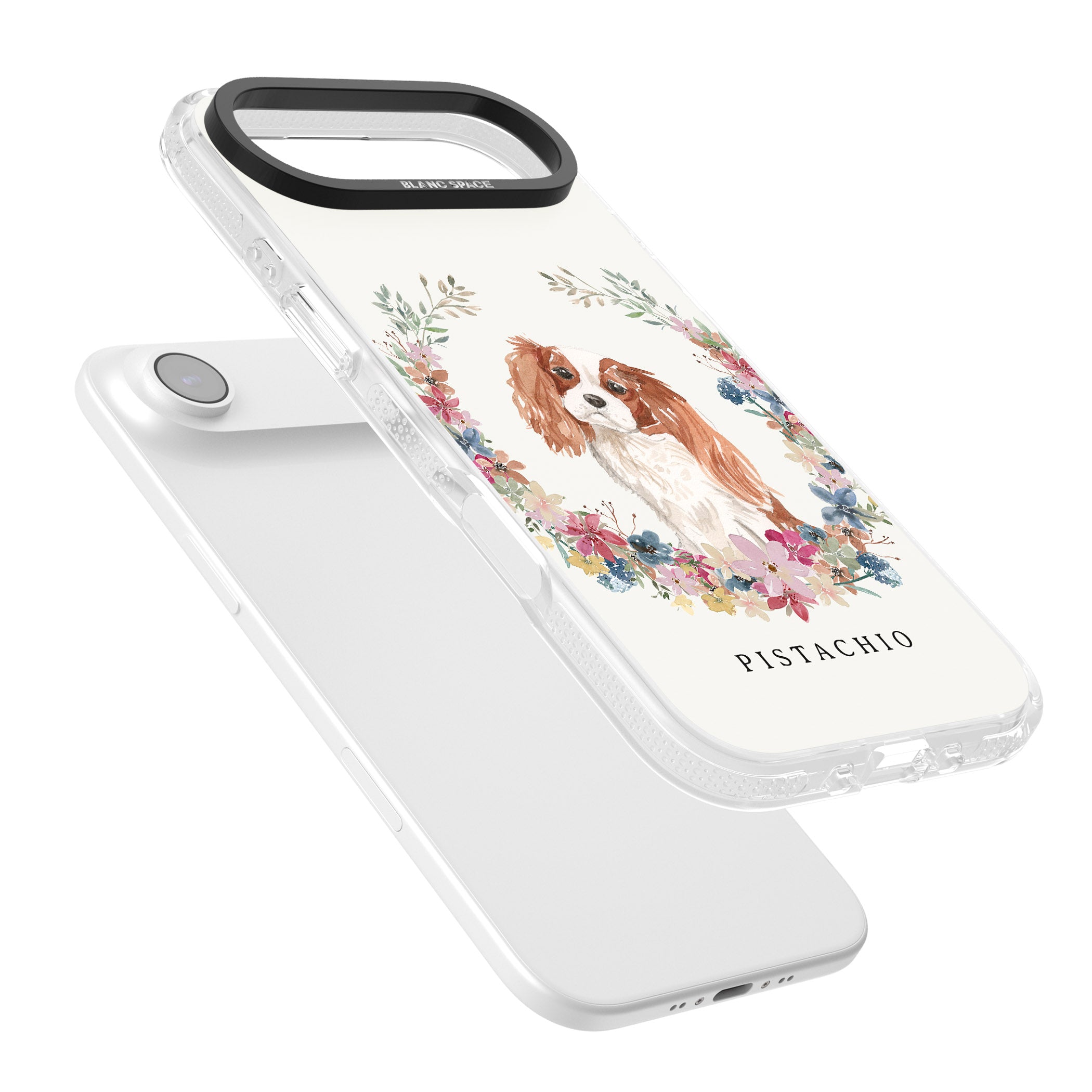 Personalised Cavalier King Charles Floral Portrait iPhone 17 Air Impact Air Clear Phone Case Colours
