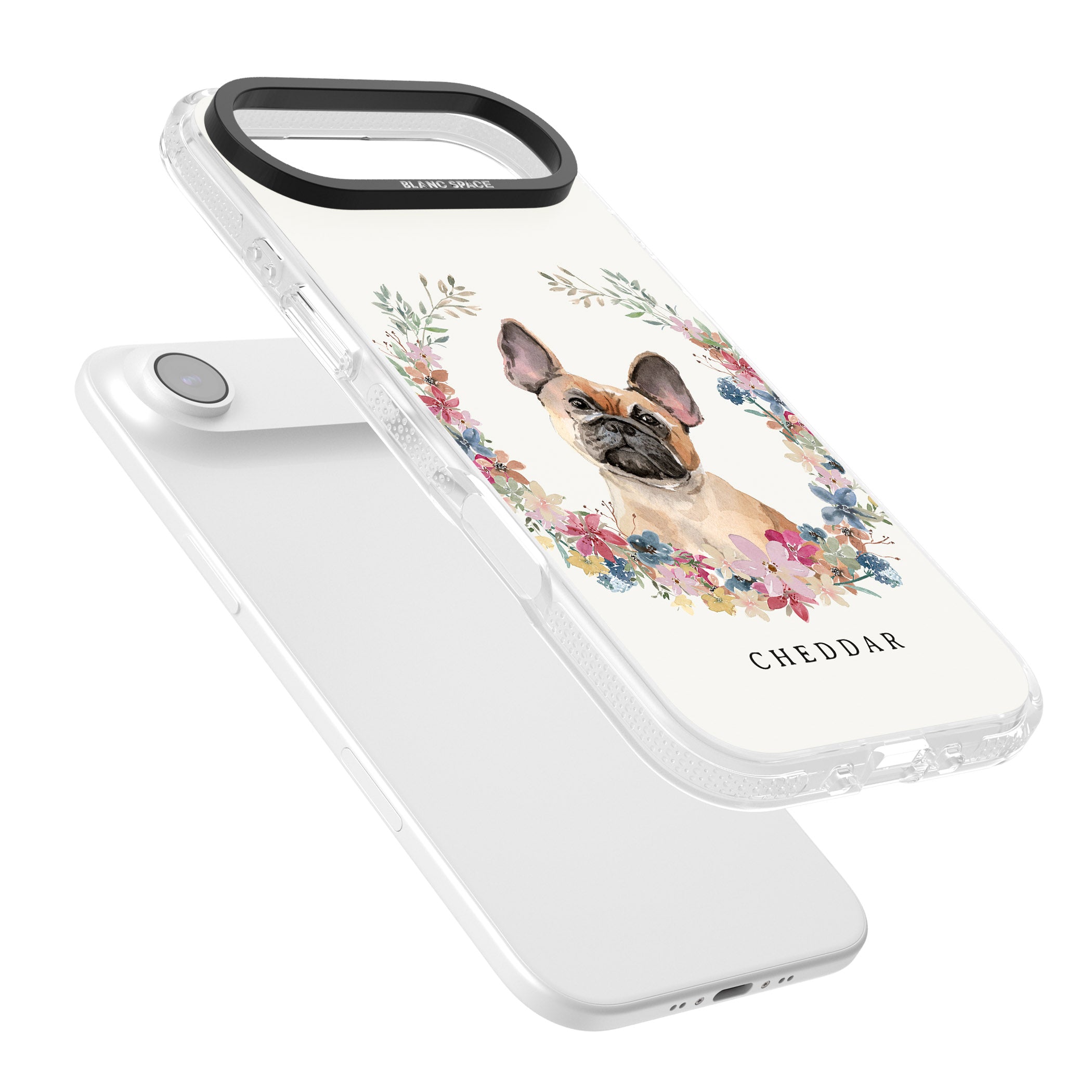 Personalised Tan French Bulldog Floral Portrait iPhone 17 Air Impact Air Clear Phone Case Colours